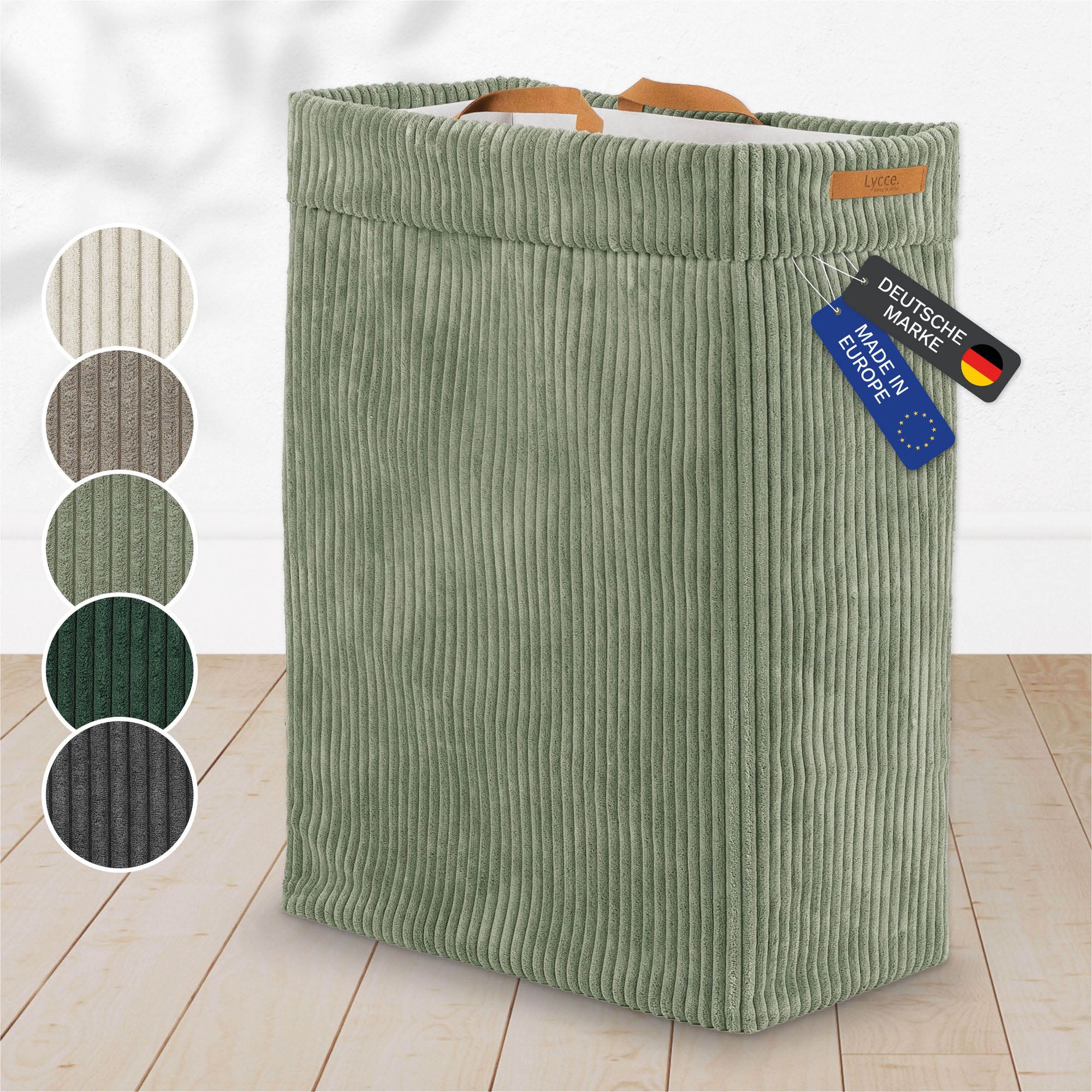 Lycce W&auml;schekorb Cord &ndash; Nischenw&auml;schekorb | platzsparend & praktisch | waschbare Bez&uuml;ge | faltbarer W&auml;schesammler | Schlafzimmer, Kinderzimmer & Badezimmer 