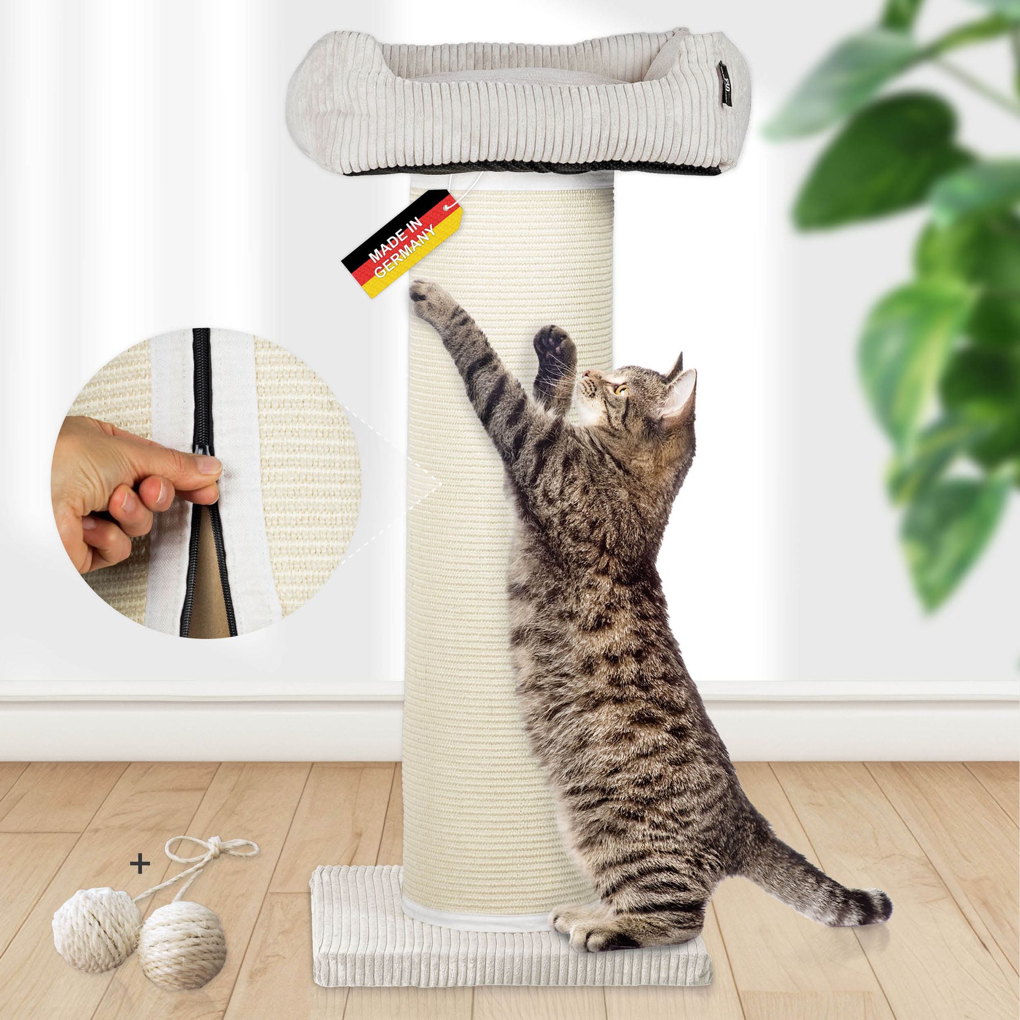 Rohrschneider XXL Kratzbaum FRIEDA &ndash; Kratztonne XXL | austauschbare Kratzmatten | stabil | extra breite S&auml;ule | Cord-Bezug waschbar | Kratzbaum f&uuml;r gro&szlig;e, mittlere und kleine Katzen | Cord 