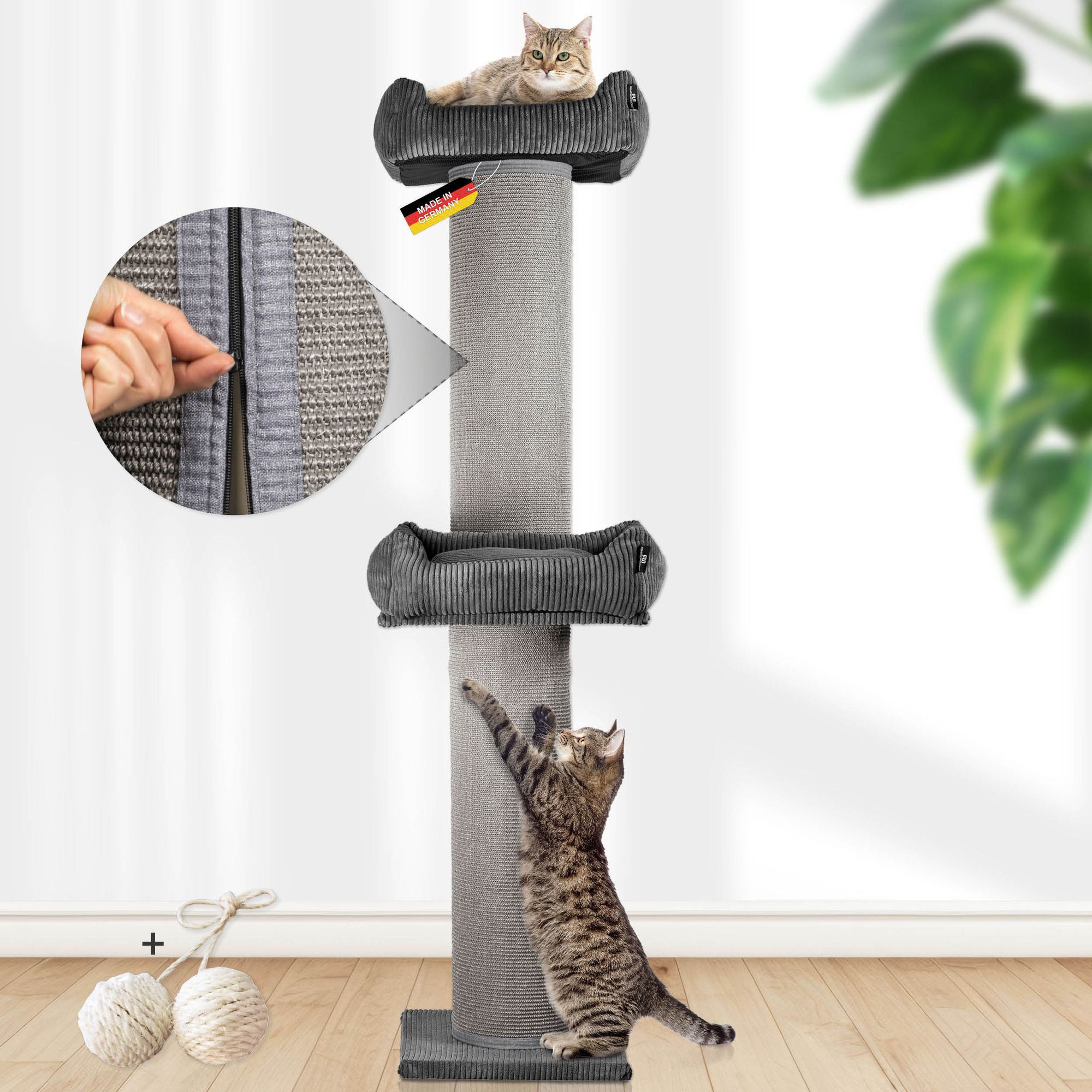 Rohrschneider XXL Kratzbaum FRIEDA &ndash; Kratztonne XXL | austauschbare Kratzmatten | stabil | extra breite S&auml;ule | Cord-Bezug waschbar | Kratzbaum f&uuml;r gro&szlig;e, mittlere und kleine Katzen | Cord 