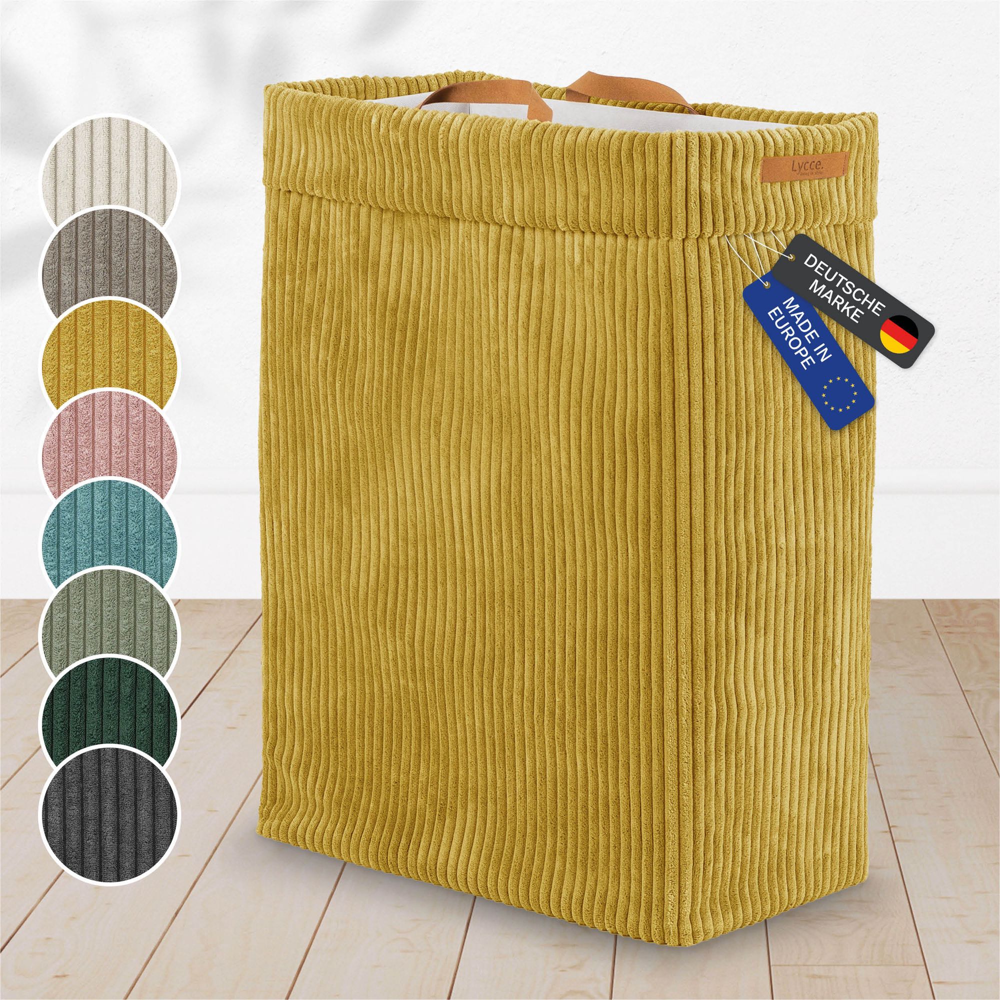 Lycce W&auml;schekorb Cord &ndash; Nischenw&auml;schekorb | platzsparend & praktisch | waschbare Bez&uuml;ge | faltbarer W&auml;schesammler | Schlafzimmer, Kinderzimmer & Badezimmer 