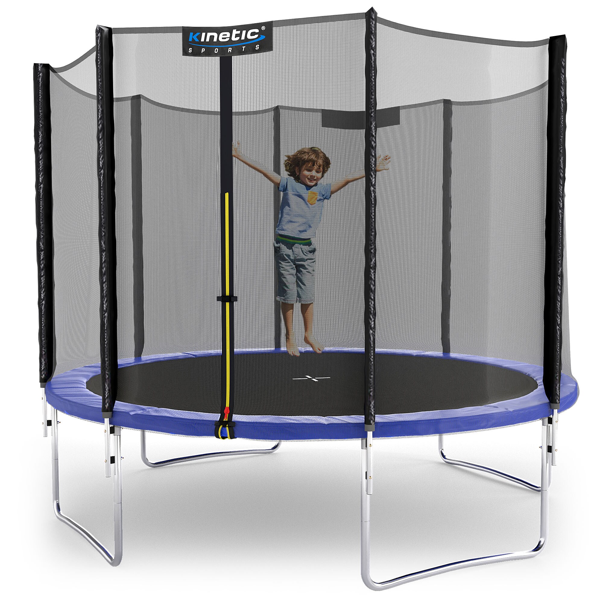 KINETIC SPORTS Trampolin Outdoor SALTO &Oslash; 183/244/305/366/400/430/490 cm - Kindertrampolin Set mit Leiter, Netz, Randpolster, USA Sprungtuch - Gartentrampolin, bis zu 160kg | Blau &Oslash; 305 cm &Oslash; 305 cm, Blau 