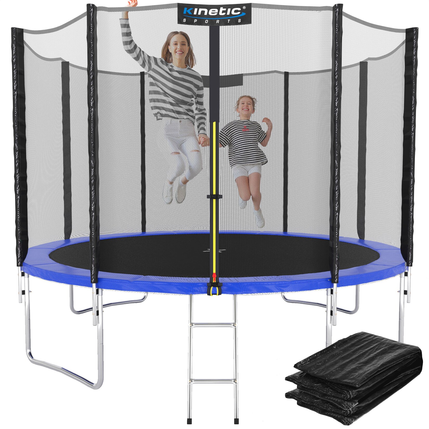 KINETIC SPORTS Trampolin Outdoor 'Salto Plus' Ø 183/244/305/366/400/430/490 cm - Komplett-Set für Kinder, USA Sprungtuch, Netz, Randpolster, Leiter - bis zu    Blau-2 Ø 244 cm Ø 244 cm, Blau-2