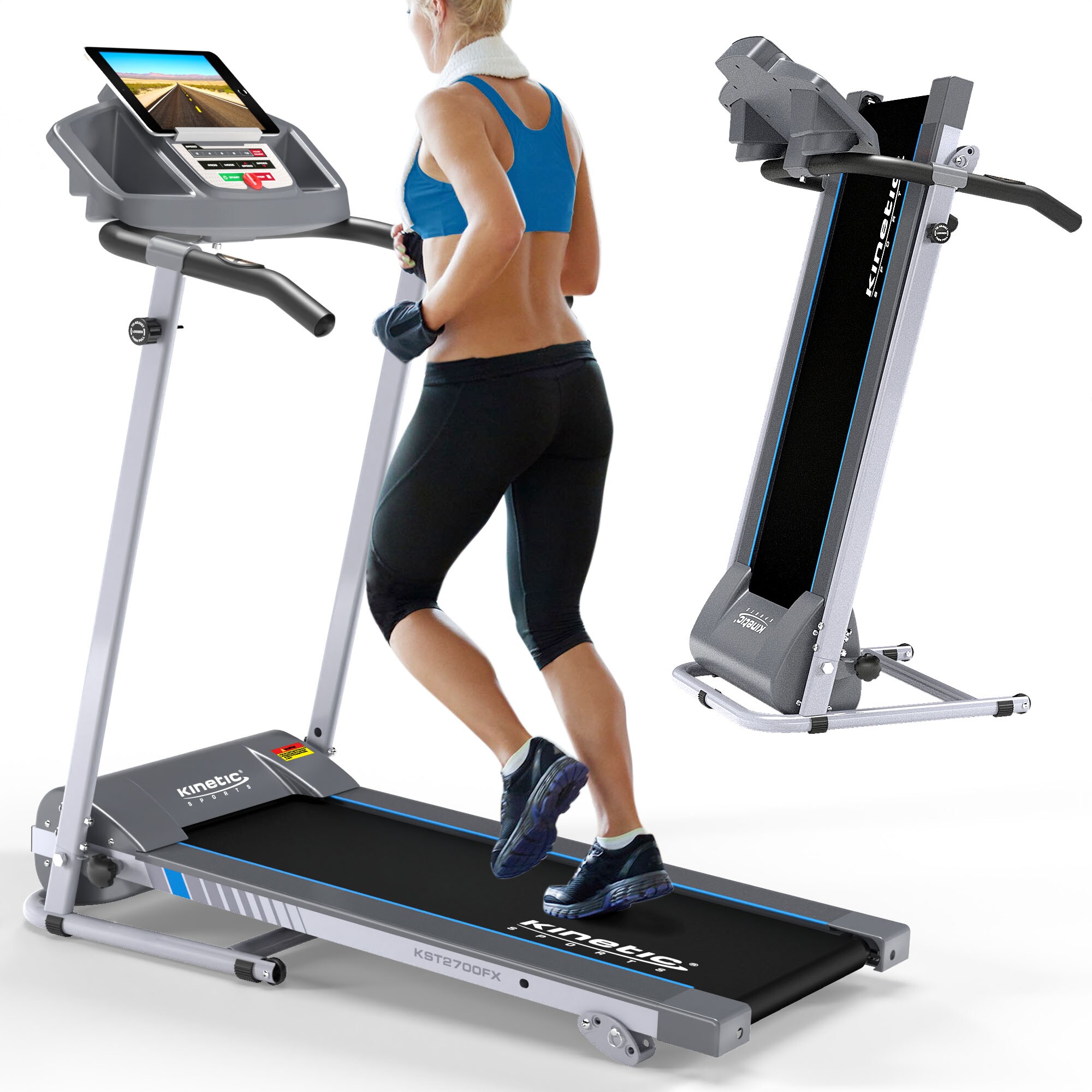KINETIC SPORTS Elektrisches Laufband KST2700FX, Klappbares Laufband f&uuml;r Zuhause bis 10 km/h - Kraftvoller 1PS Motor, Tablet-Halterung, 12+1 Programme, LCD-Display, bis 120 kg |   Standard 