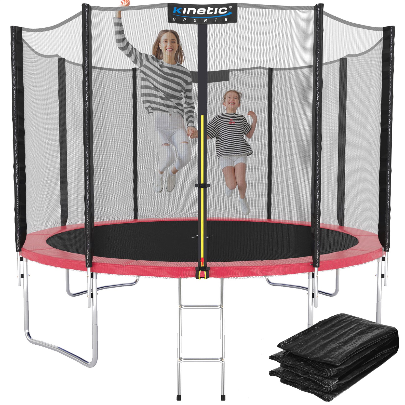 KINETIC SPORTS Trampolin Outdoor 'Salto Plus' Ø 183/244/305/366/400/430/490 cm - Komplett-Set für Kinder, USA Sprungtuch, Netz, Randpolster, Leiter - bis zu    Pink-2 Ø 305 cm Ø 305 cm, Pink-2