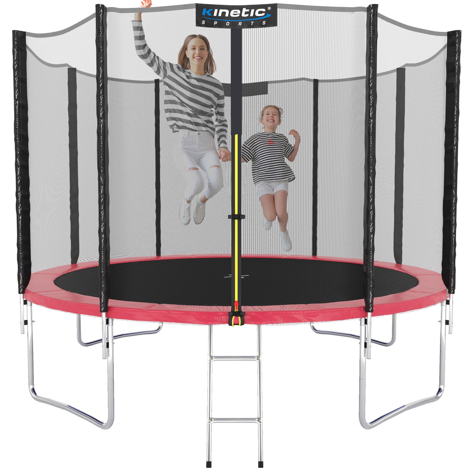 KINETIC SPORTS Trampolin Outdoor SALTO Ø 183/244/305/366/400/430/490 cm - Kindertrampolin Set mit Leiter, Netz, Randpolster, USA Sprungtuch - Gartentrampolin, bis zu    Pink Ø 310 cm Ø 310 cm, Pink