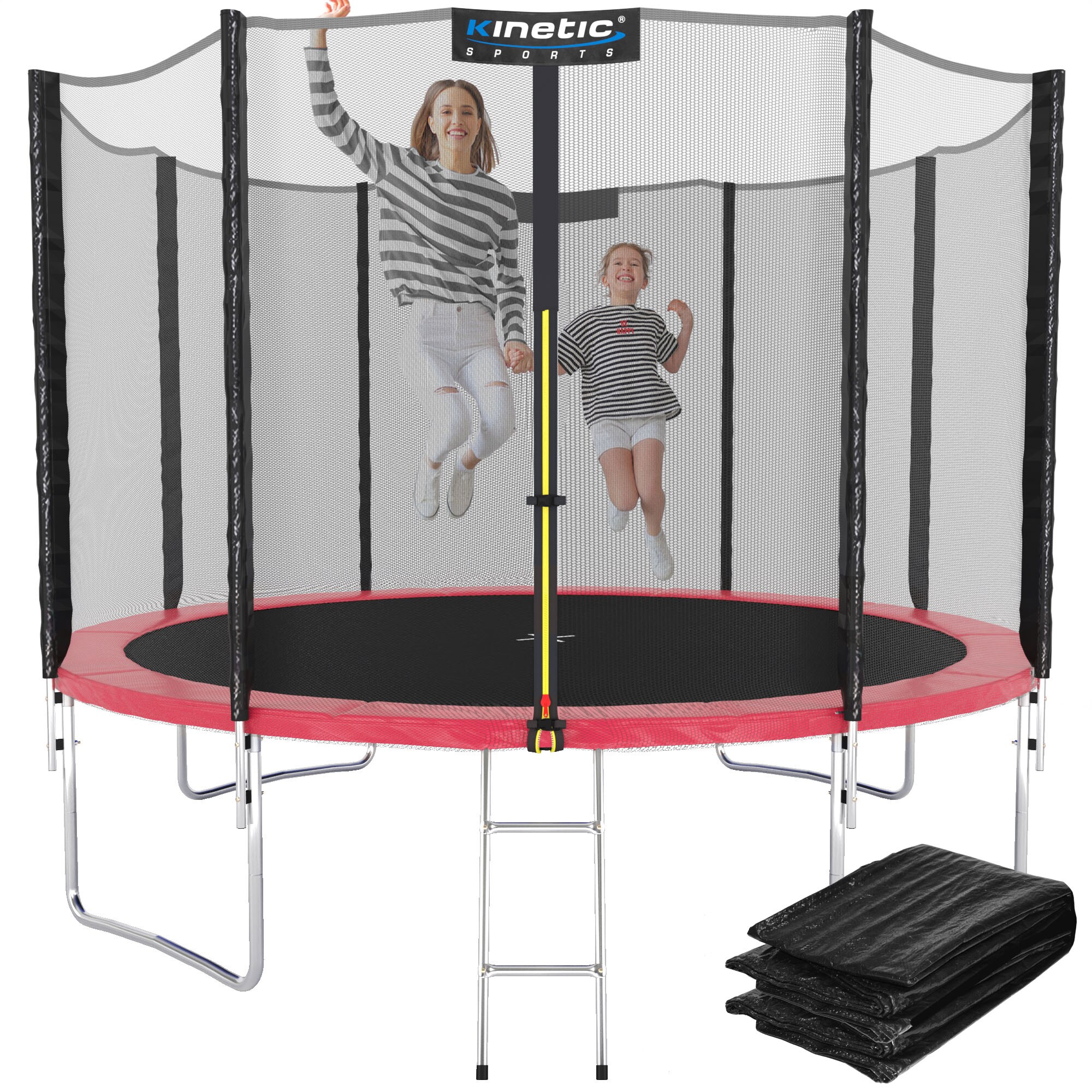 KINETIC SPORTS Trampolin Outdoor 'Salto Plus' &Oslash; 183/244/305/366/400/430/490 cm - Komplett-Set f&uuml;r Kinder, USA Sprungtuch, Netz, Randpolster, Leiter - bis zu 160kg | Pink-2 &Oslash; 244 cm &Oslash; 244 cm, Pink-2 