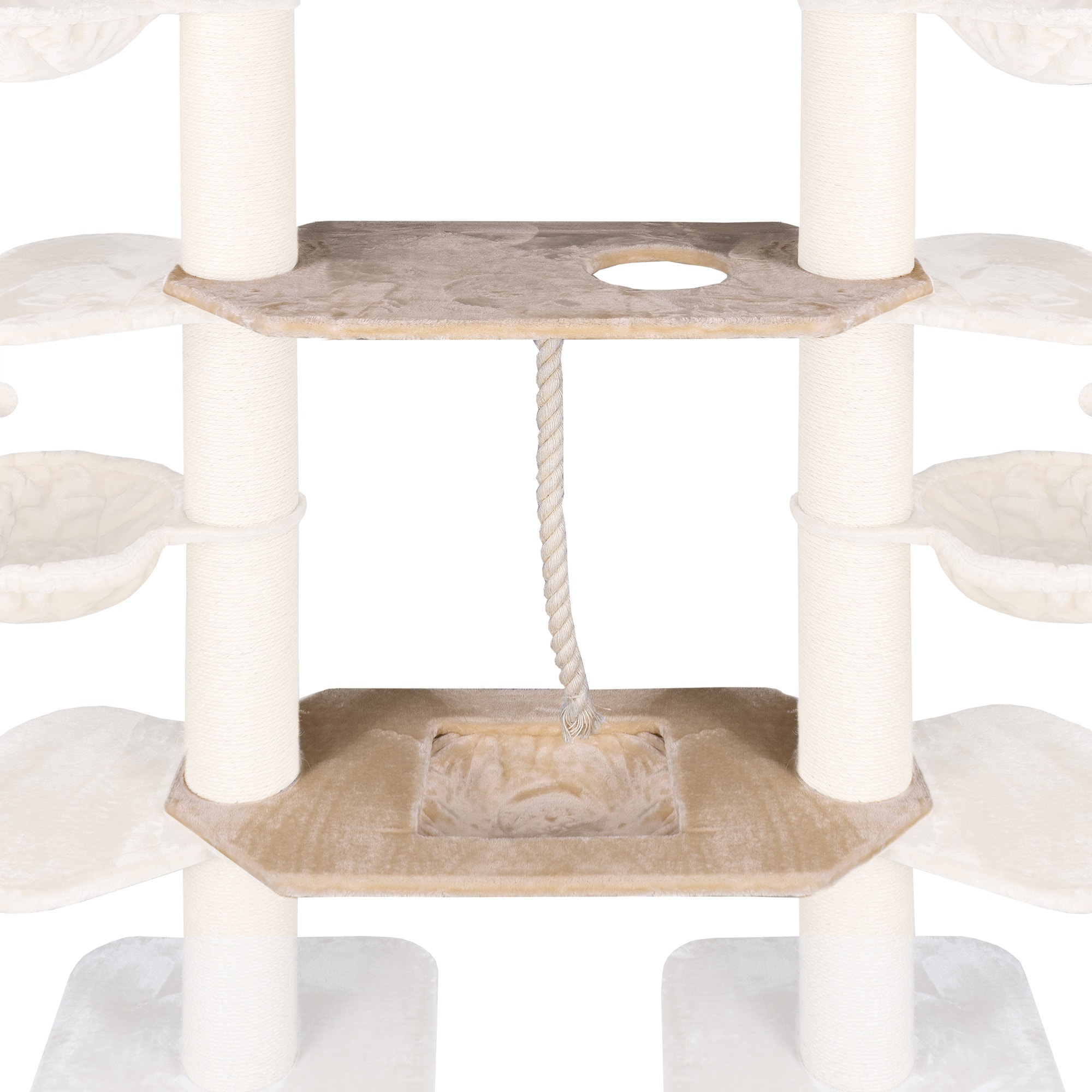 HAPPYPET Kratzbaum Verbindungs-Set mit Spielseil & Liegemulde &ndash; Ersatzteil aus Multiplex-Holz, inkl. Pl&uuml;schbezug & Abstandshalter &ndash; Ideal zur Erweiterung von Katzenkratzb&auml;umen | Creme 