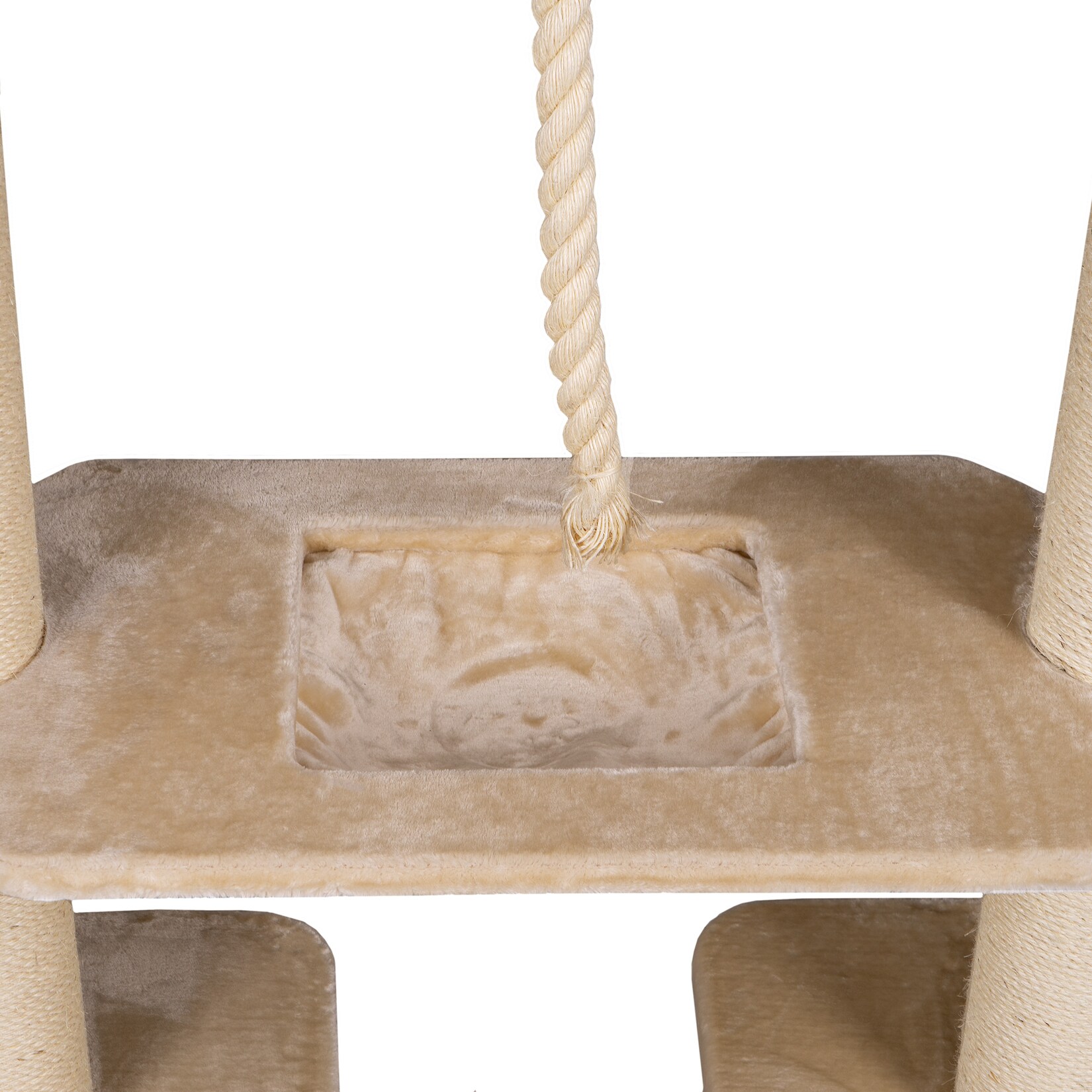 HAPPYPET Kratzbaum Verbindungs-Set mit Spielseil & Liegemulde – Ersatzteil aus Multiplex-Holz, inkl. Plüschbezug & Abstandshalter – Ideal zur Erweiterung von Katzenkratzbäumen   Creme