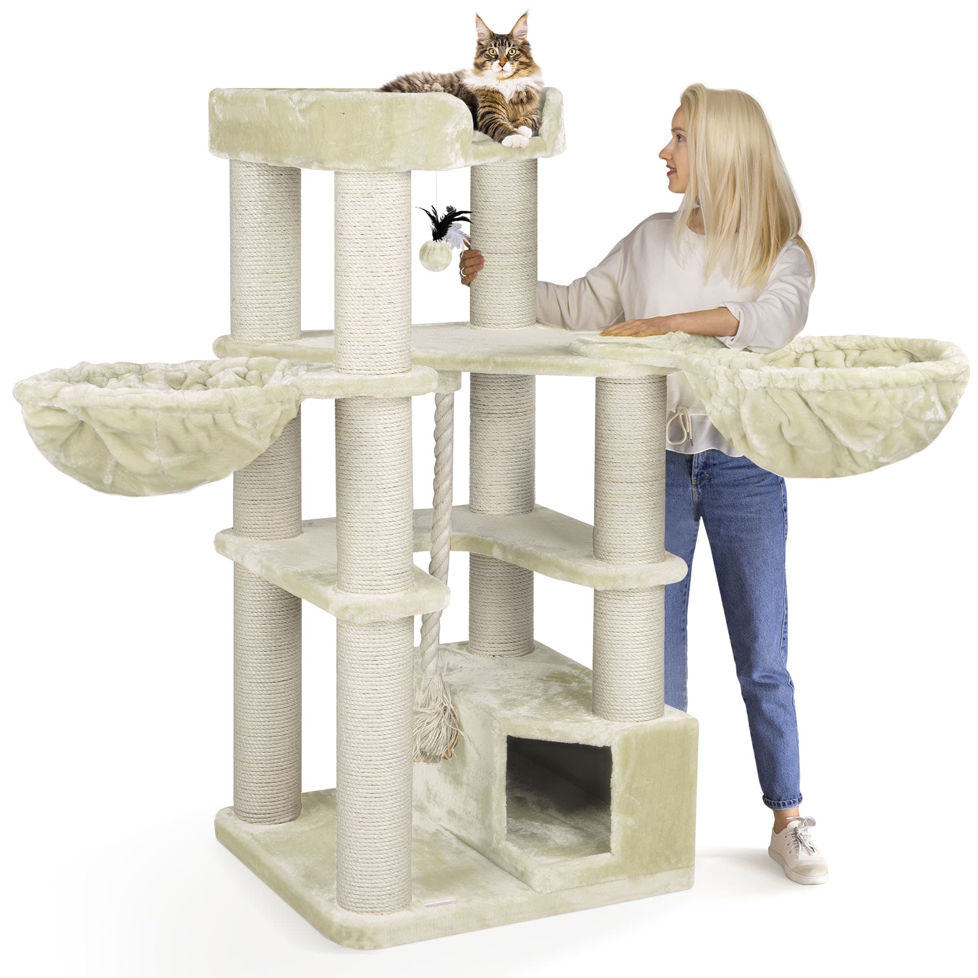 HAPPYPET Premium Kratzbaum 161 cm gro&szlig;e Katzen stabil Katzenbaum | Creme 