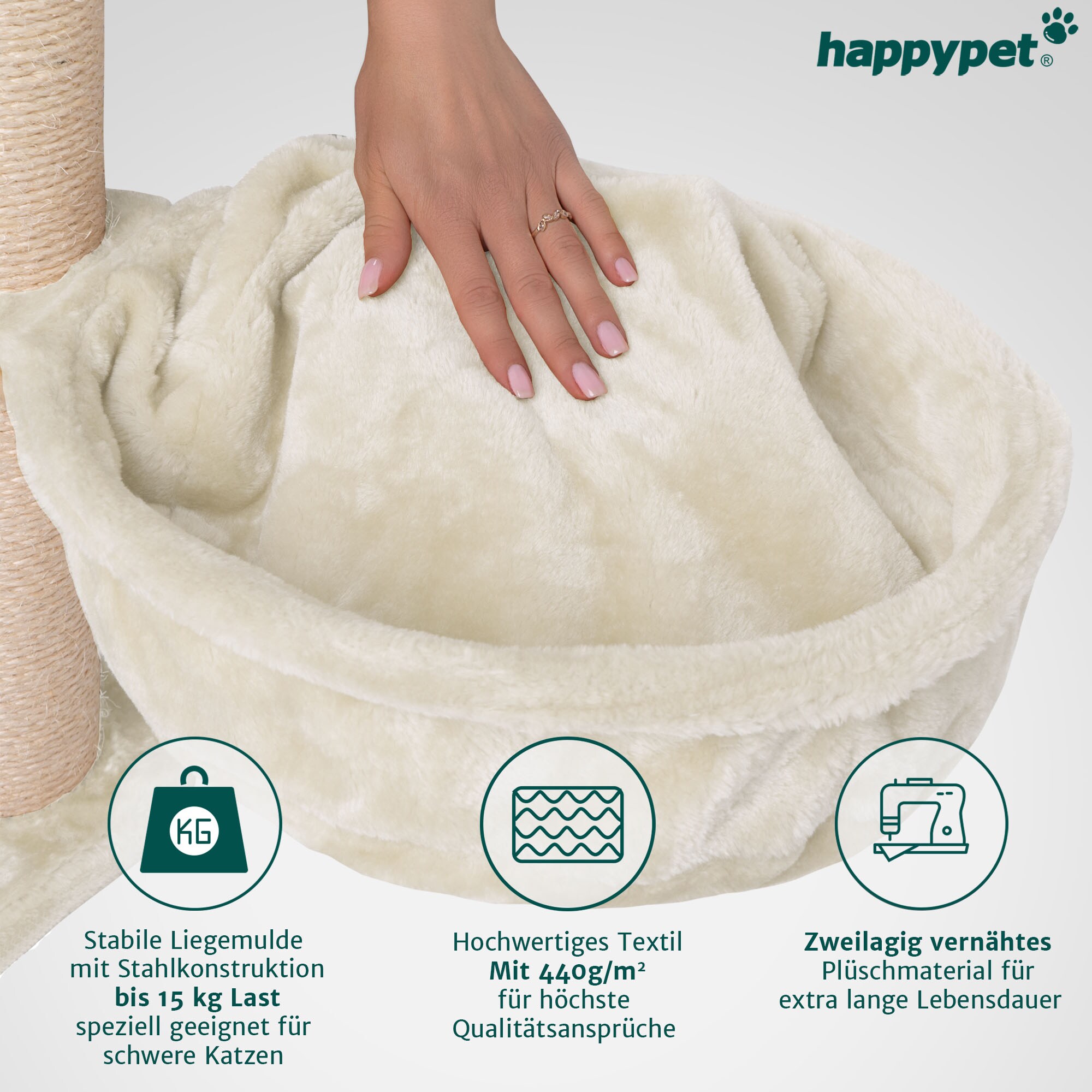 HAPPYPET Katzenhngematte fr Kratzbaum 40 cm  XL Katzenmulde Ersatzteil   Stabile Liegemulde mit Metallrahmen  Katzenbett Kratzbaum  belastbar  bis 15 kg, Creme | Creme bei Marktkauf online bestellen