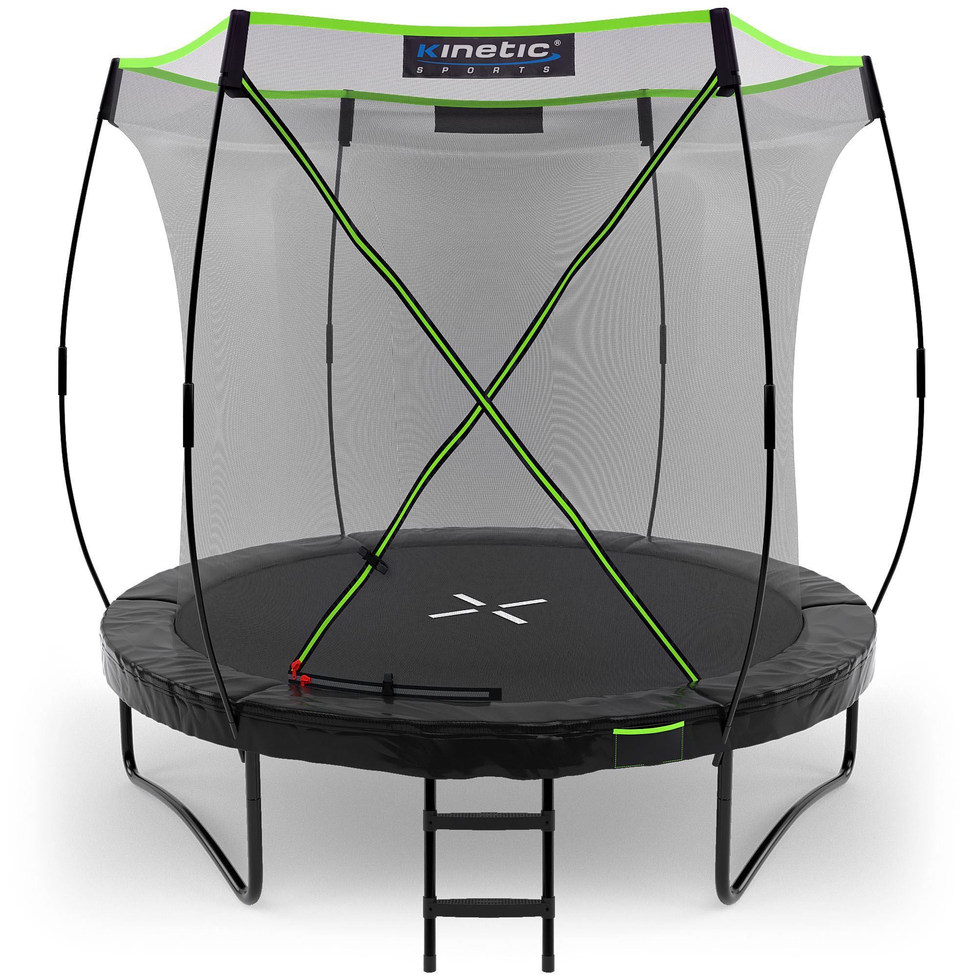KINETIC SPORTS Trampolin Outdoor 'Ultimate Pro' &Oslash; 244/305/366/427 cm &ndash; Kindertrampolin mit Leiter, Gartentrampolin im K&uuml;rbis-Design, bis zu 160 kg | Schwarz-Neongr&uuml;n &Oslash; 244 cm 