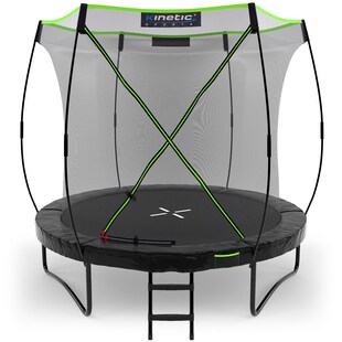 KINETIC SPORTS Trampolin Outdoor 'Ultimate Pro' Ø 244/305/366/427 cm – TÜV Rheinland, Kindertrampolin mit Leiter, Gartentrampolin im Kürbis-Design, bis zu 160 kg | Schwarz-Neongrün Ø 244 cm 