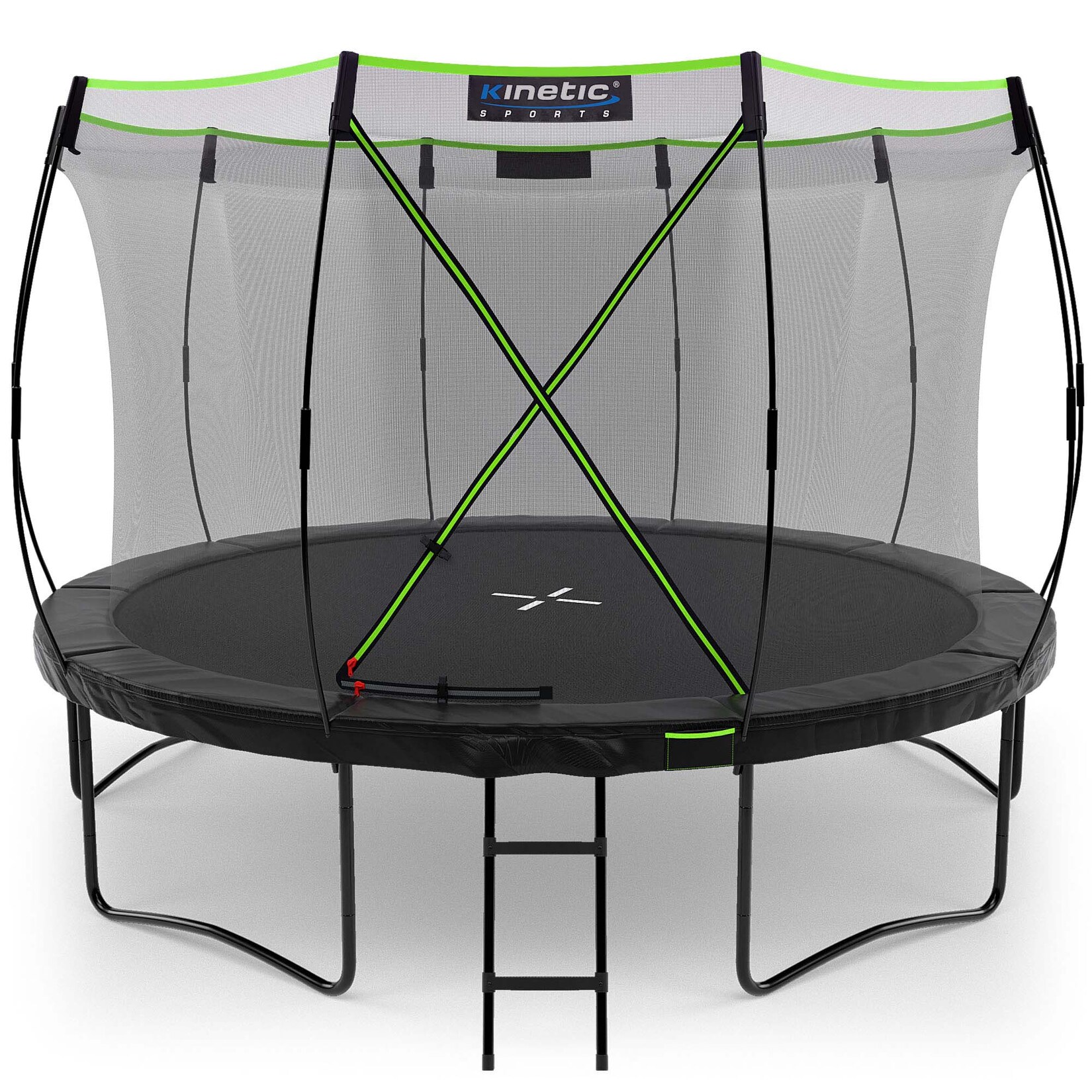 KINETIC SPORTS Trampolin Outdoor 'Ultimate Pro' Ø 244/305/366/427 cm – Kindertrampolin mit Leiter, Gartentrampolin im Kürbis-Design, bis zu    Schwarz-Neongrün Ø 366 cm