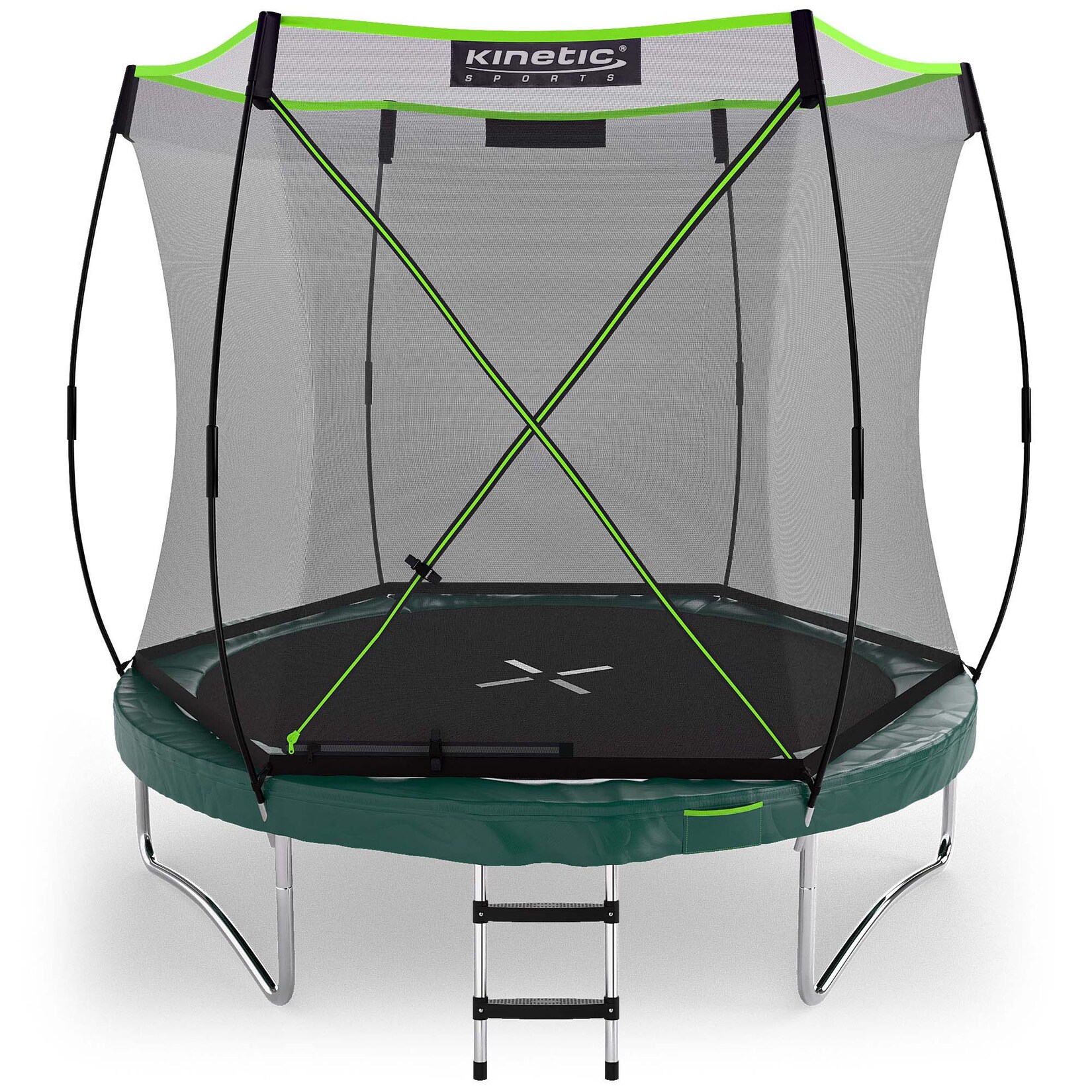 KINETIC SPORTS Trampolin Federlos-Design 'Bungee Safety Elite' - Outdoor Gartentrampolin für Kinder   Dunkelgrün Ø 244 cm Ø 244 cm