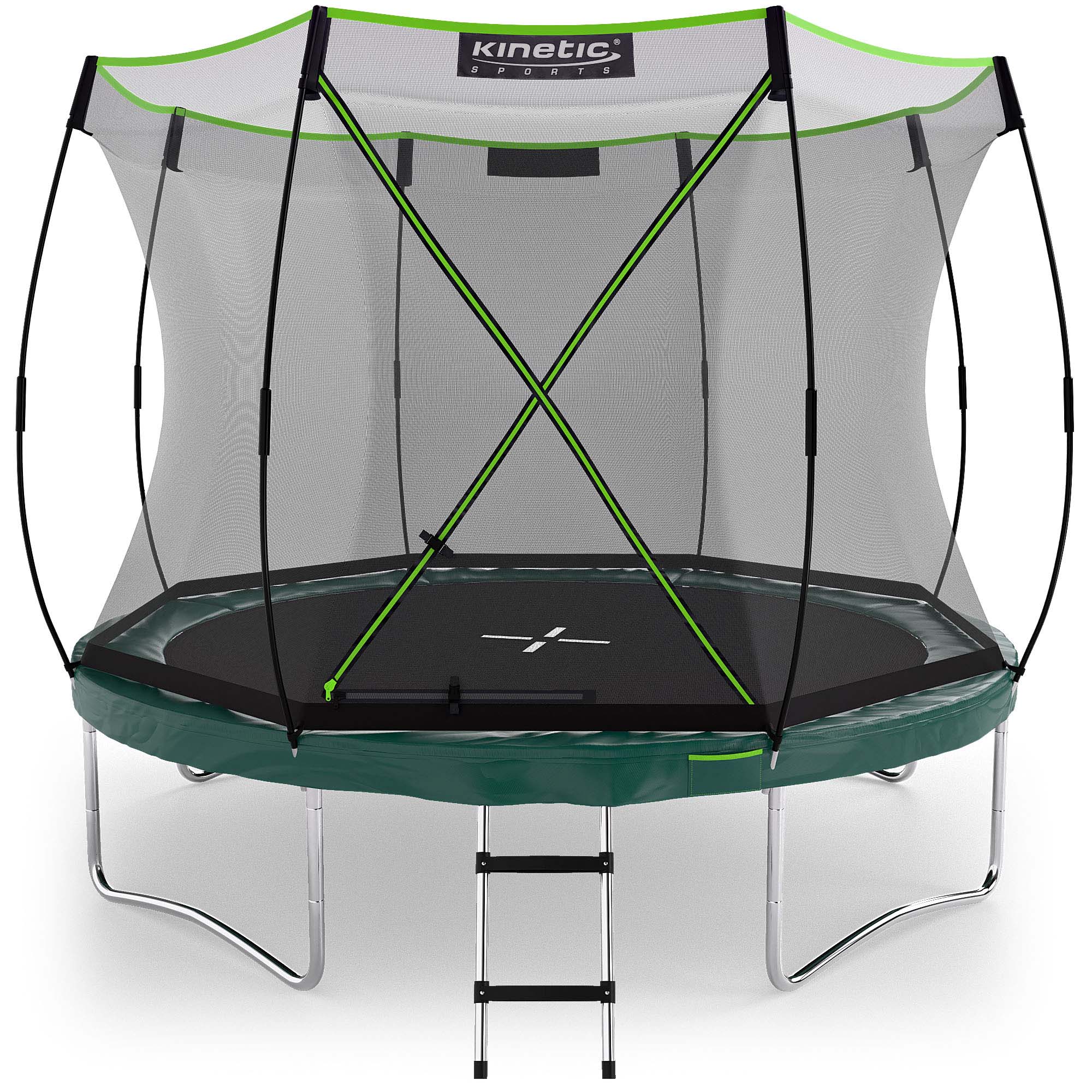 KINETIC SPORTS Trampolin Federlos-Design 'Bungee Safety Elite' - Outdoor Gartentrampolin f&uuml;r Kinder | Dunkelgr&uuml;n &Oslash; 305 cm &Oslash; 305 cm 