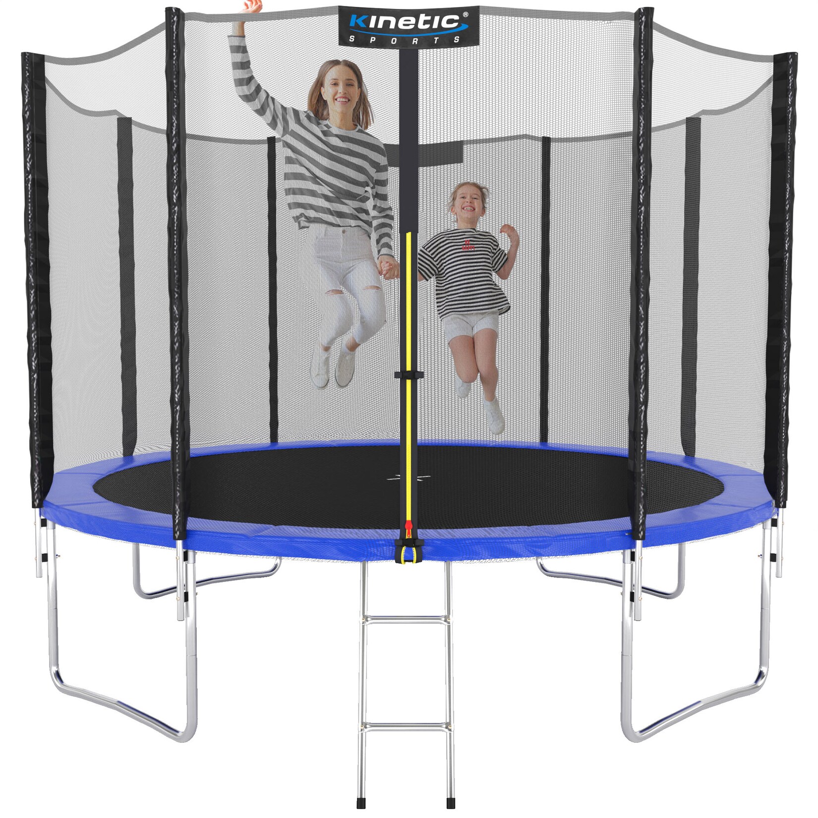 KINETIC SPORTS Trampolin Outdoor SALTO Ø 183/244/305/366/400/430/490 cm - Kindertrampolin Set mit Leiter, Netz, Randpolster, USA Sprungtuch - Gartentrampolin, bis zu    Blau-4 Ø 335 cm Ø 335 cm, Blau-4
