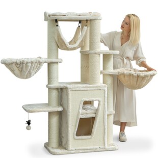 HAPPYPET Kratzbaum stabil 157 cm Katzenbaum Kletterbaum Sisal Massiv | Creme 