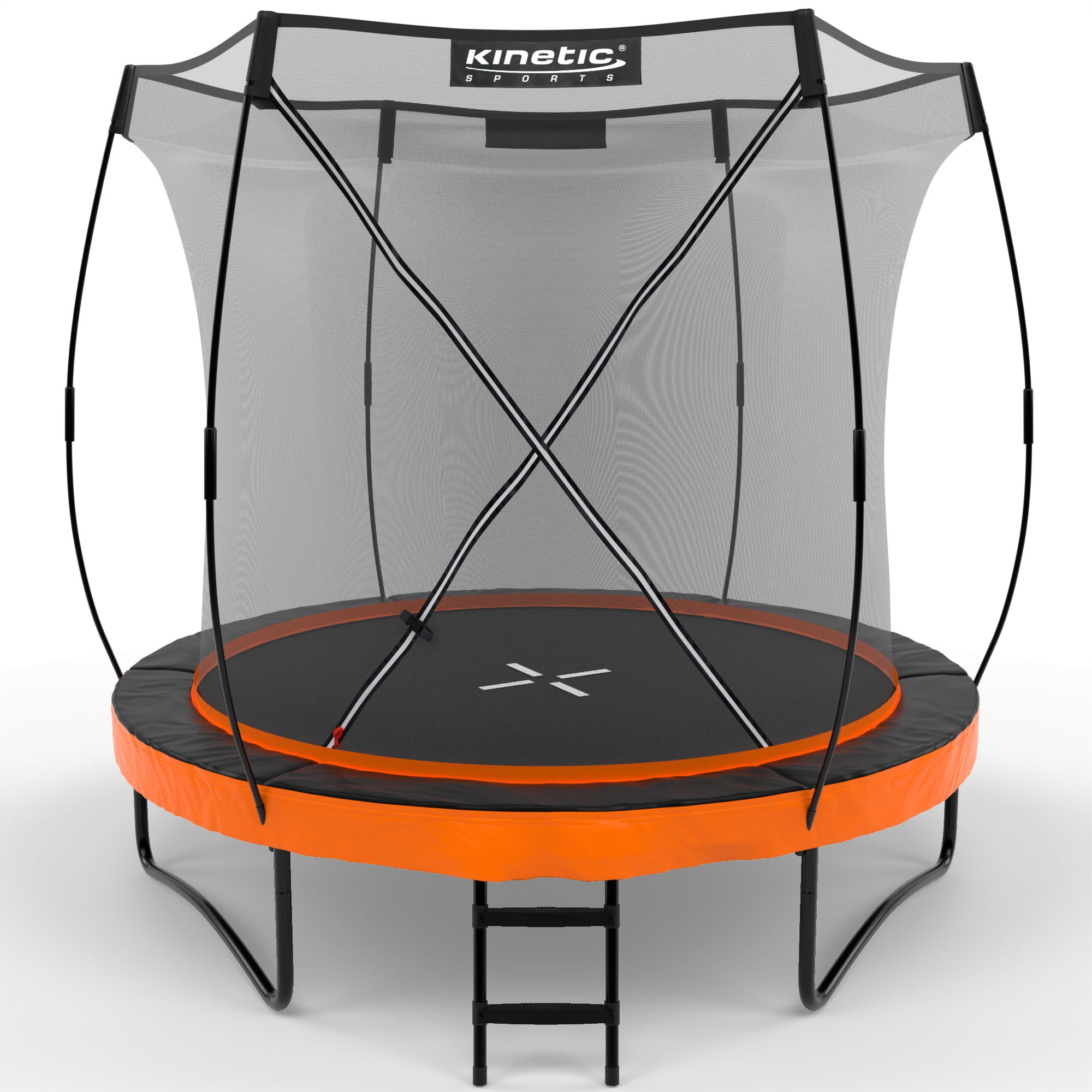KINETIC SPORTS Trampolin Outdoor 'Ultimate Pro' &Oslash; 244/305/366/427 cm &ndash; Kindertrampolin mit Leiter, Gartentrampolin im K&uuml;rbis-Design, bis zu 160 kg | Sunset Orange &Oslash; 244 cm 