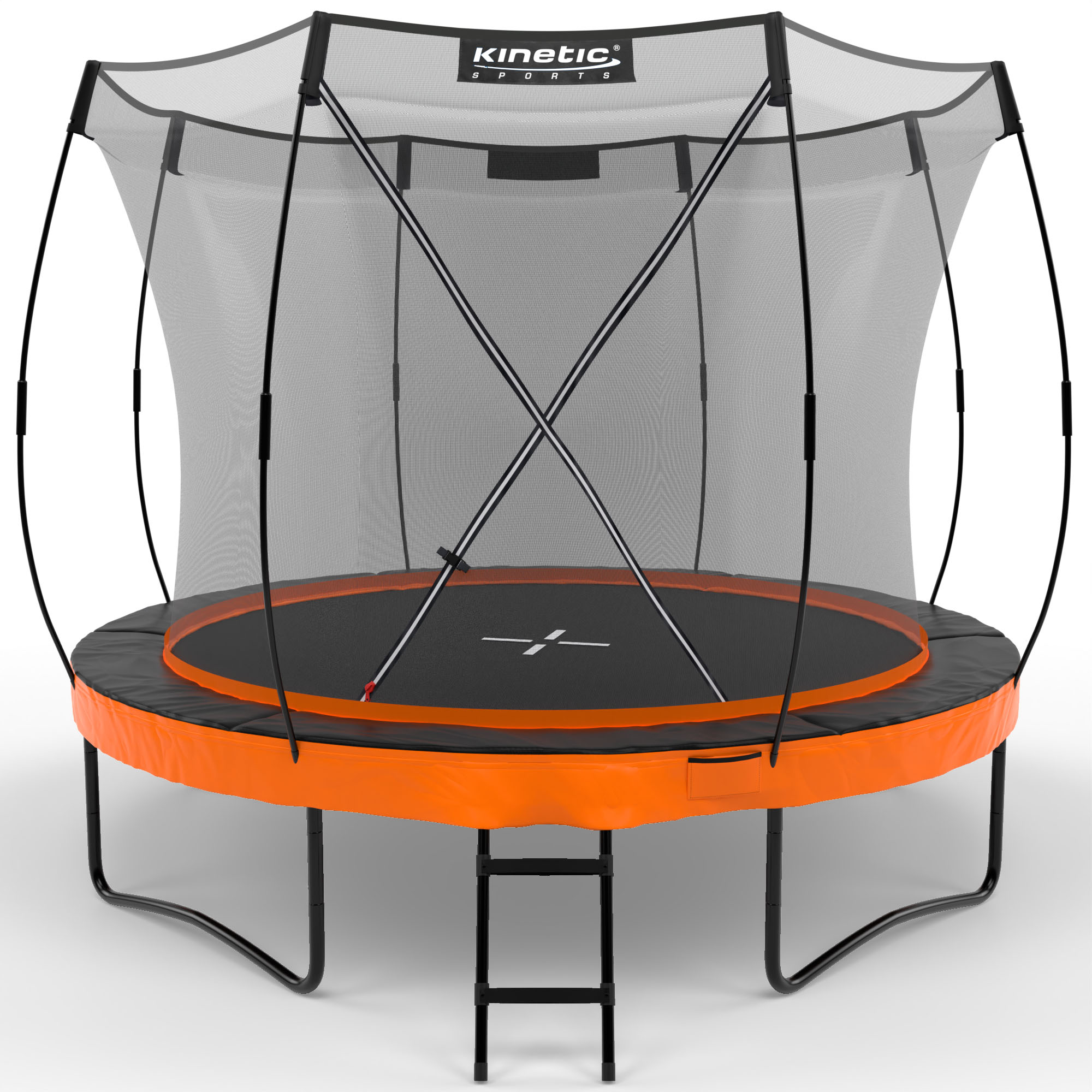 KINETIC SPORTS Trampolin Outdoor 'Ultimate Pro' &Oslash; 244/305/366/427 cm &ndash; Kindertrampolin mit Leiter, Gartentrampolin im K&uuml;rbis-Design, bis zu 160 kg | Sunset Orange &Oslash; 305 cm 
