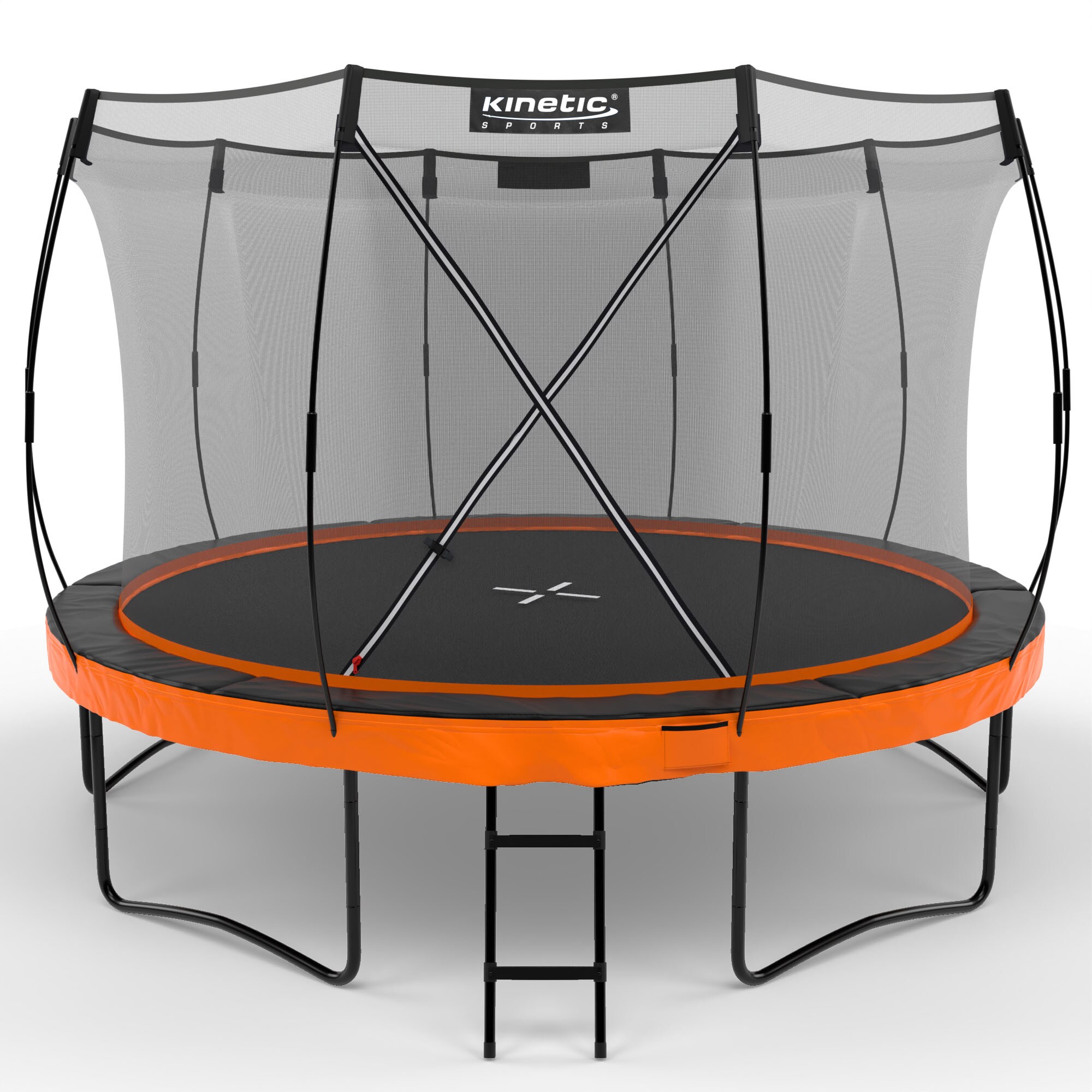 KINETIC SPORTS Trampolin Outdoor 'Ultimate Pro' &Oslash; 244/305/366/427 cm &ndash; Kindertrampolin mit Leiter, Gartentrampolin im K&uuml;rbis-Design, bis zu 160 kg | Sunset Orange &Oslash; 366 cm 