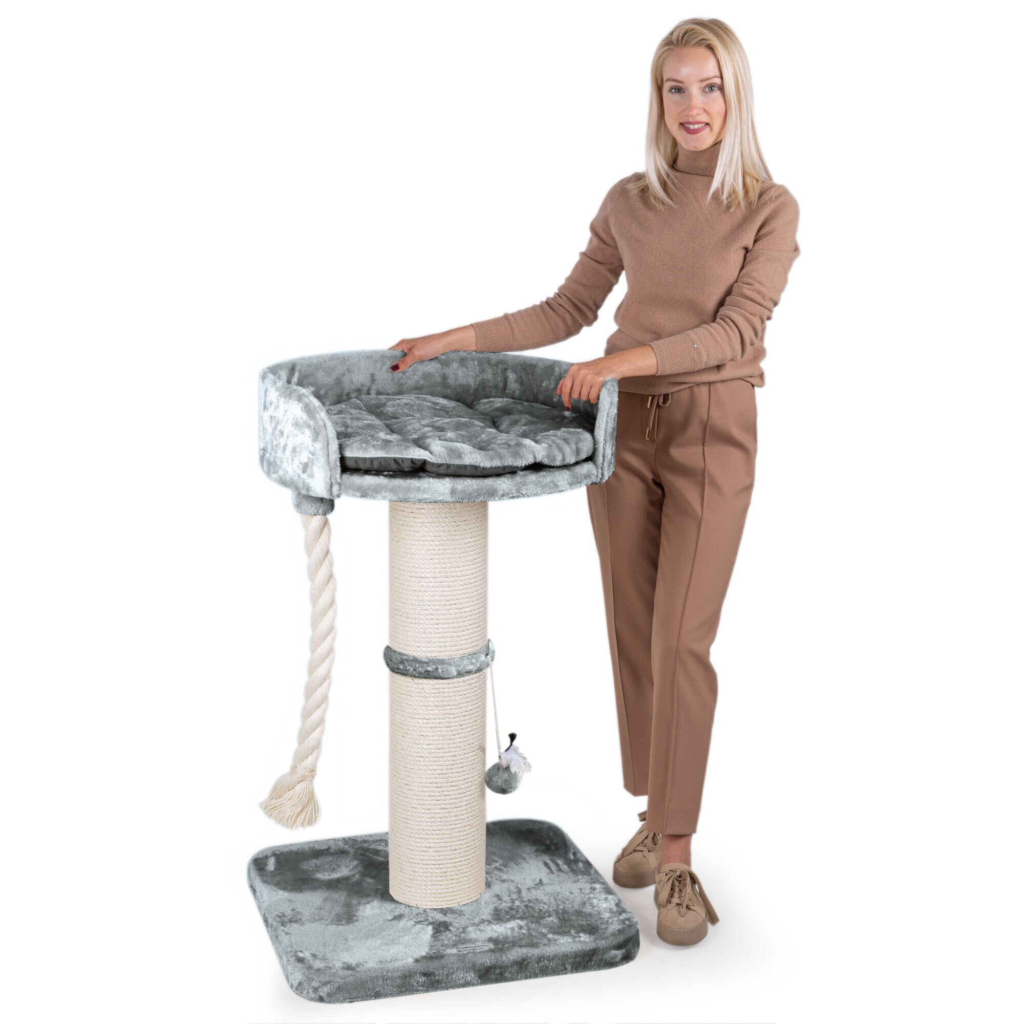 HAPPYPET Premium Kratzbaum Stabil f&uuml;r gro&szlig;e Katzen Kletterbaum 100 cm | Grau BASIC 