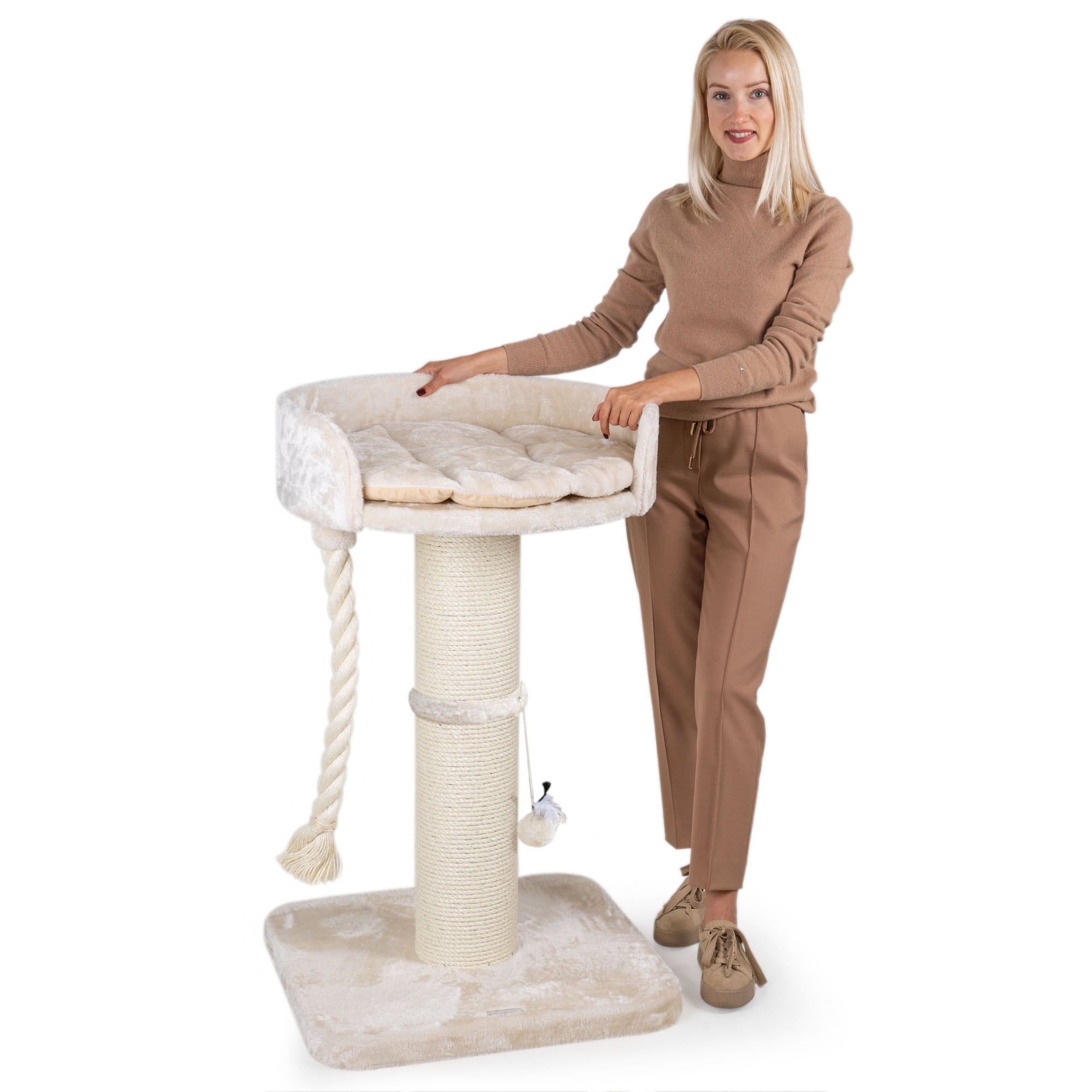 HAPPYPET Premium Kratzbaum Stabil f&uuml;r gro&szlig;e Katzen Kletterbaum 100 cm | Creme BASIC 