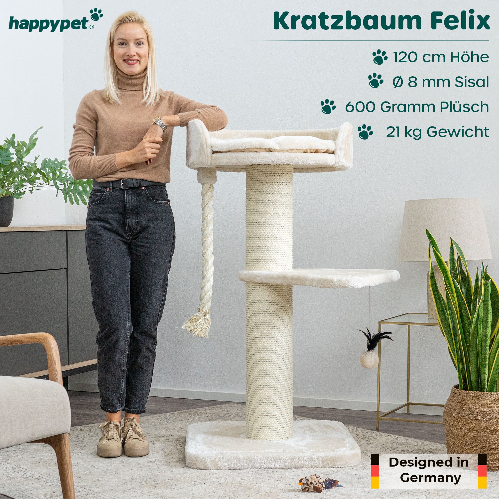 HAPPYPET Kratzbaum groe Katzen 18 cm Stmme Katzenbaum 120 cm | Creme bei  Marktkauf online bestellen