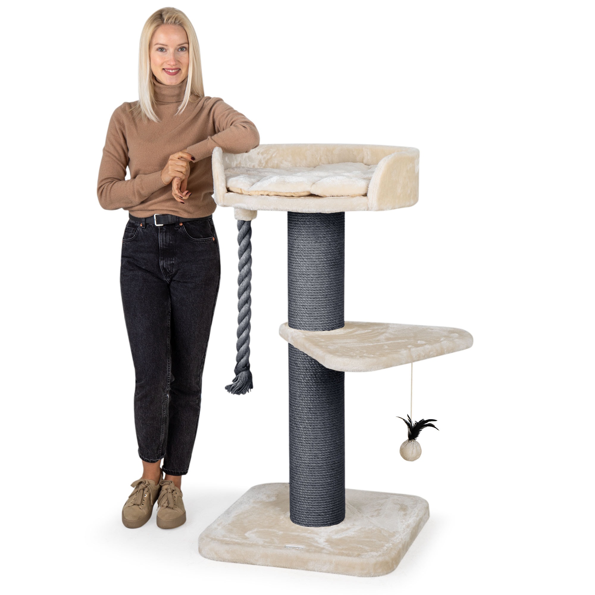 HAPPYPET Kratzbaum gro&szlig;e Katzen 18 cm St&auml;mme Katzenbaum 120 cm | Grau-Creme 
