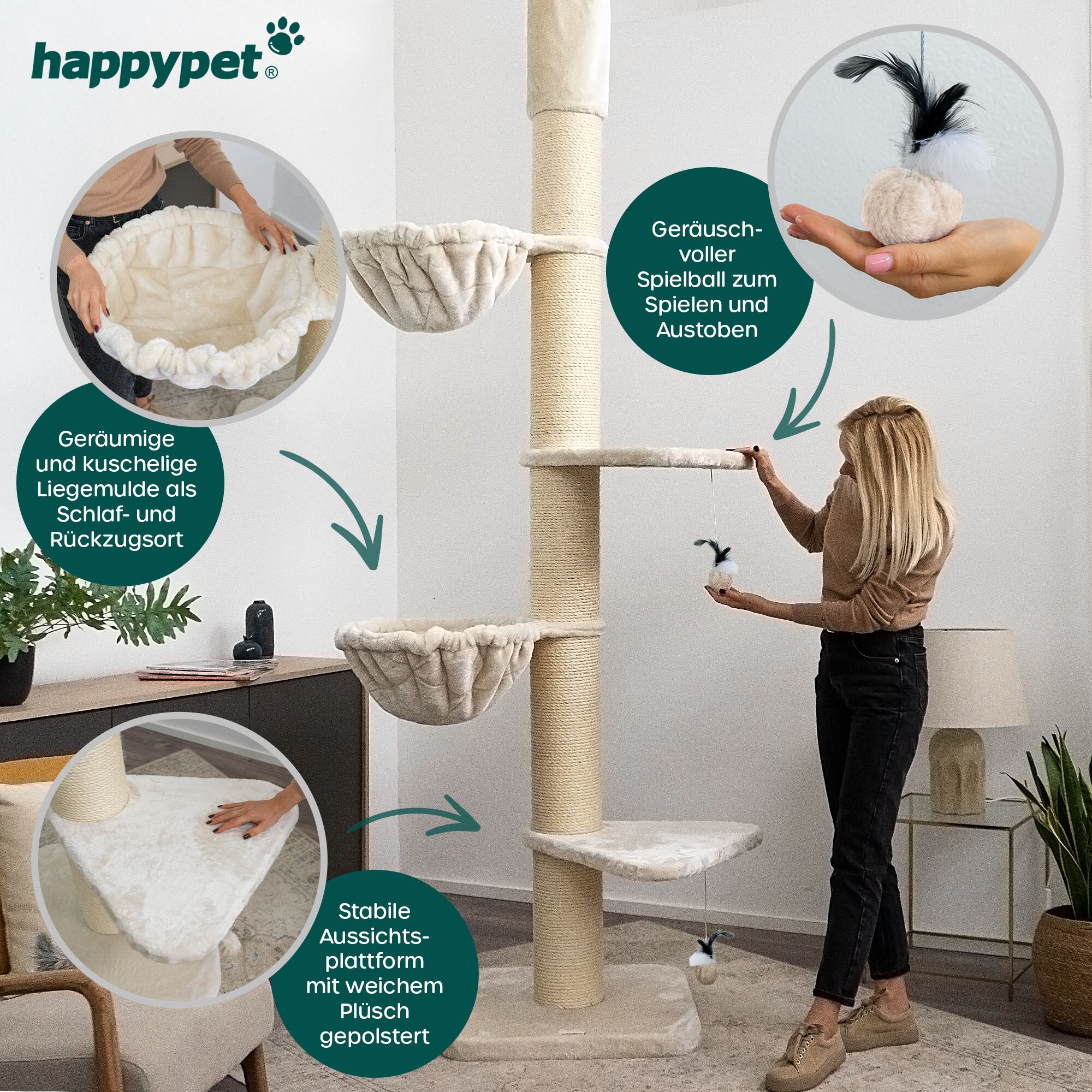 HAPPYPET Kratzbaum Grosse Katzen Stabil XXL Deckenhoch, 250 bis 275 cm |  Creme Basic bei Marktkauf online bestellen