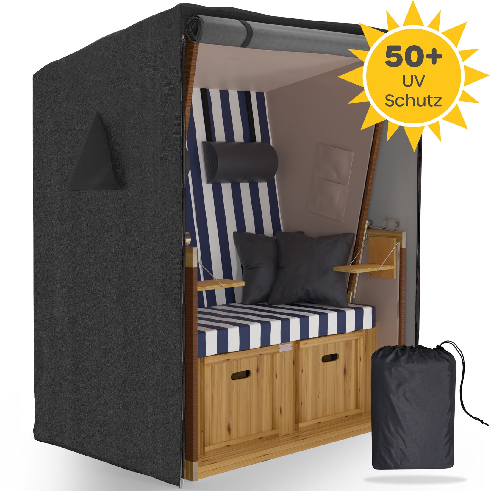 SANZARO Strandkorb Abdeckung 600D Oxford Strandkorbhülle winterfest 135 x 100 x 165cm (BxTxH)