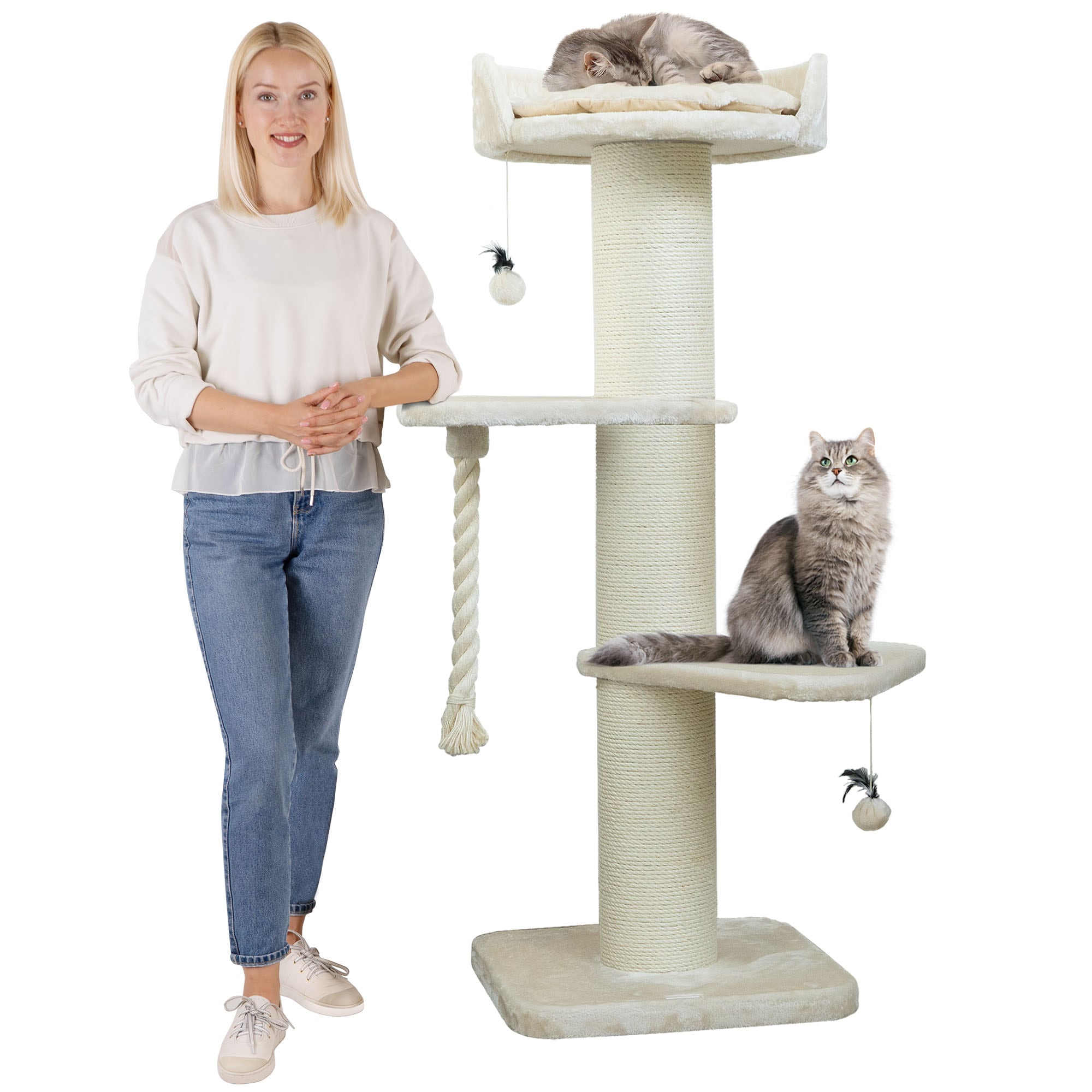Premium Kratzbaum Grosse Katzen Stabil 'Freddy' &ndash; 150 cm Gro&szlig;er Katzenbaum | Creme 