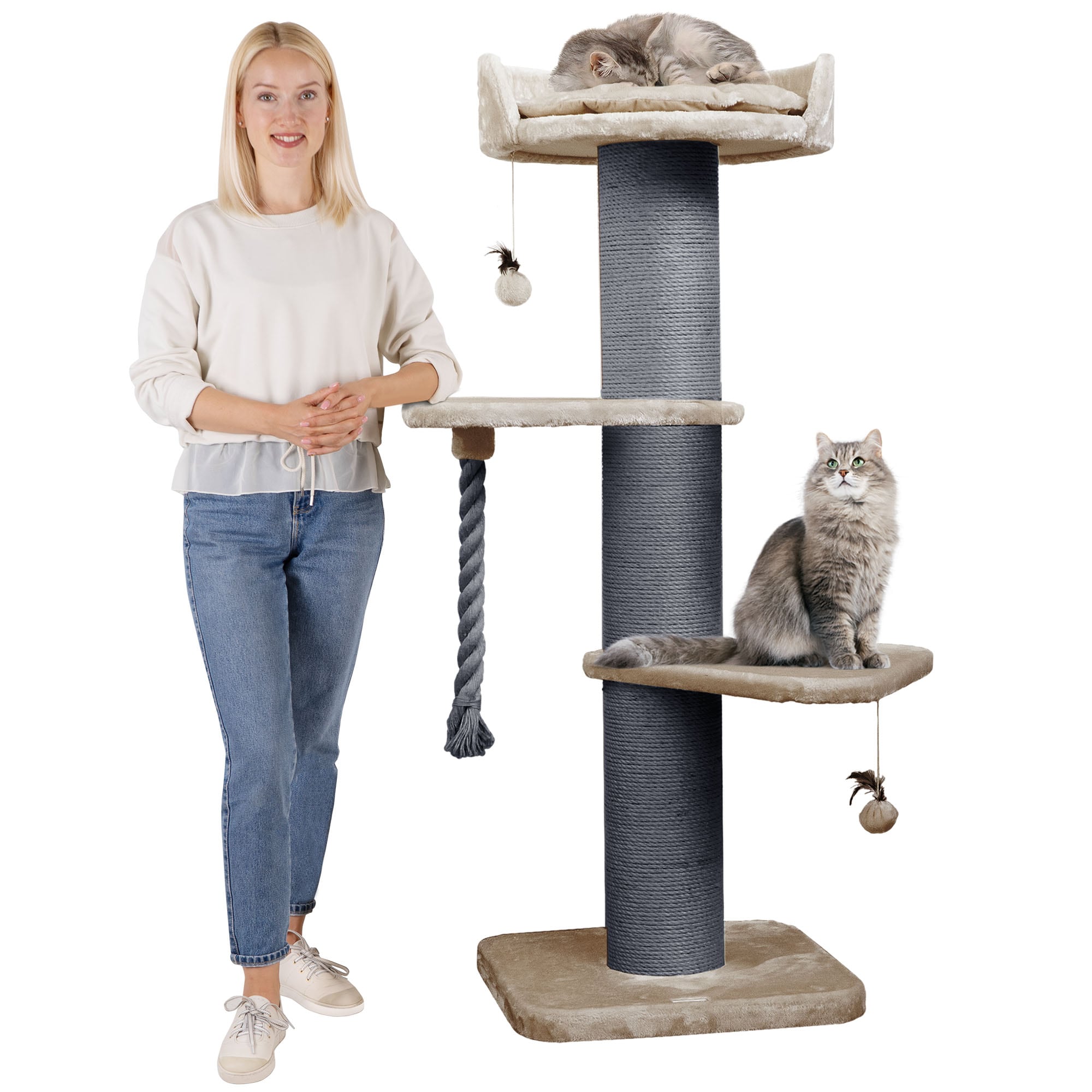 Premium Kratzbaum Grosse Katzen Stabil 'Freddy' &ndash; 150 cm Gro&szlig;er Katzenbaum | Cappuccino 