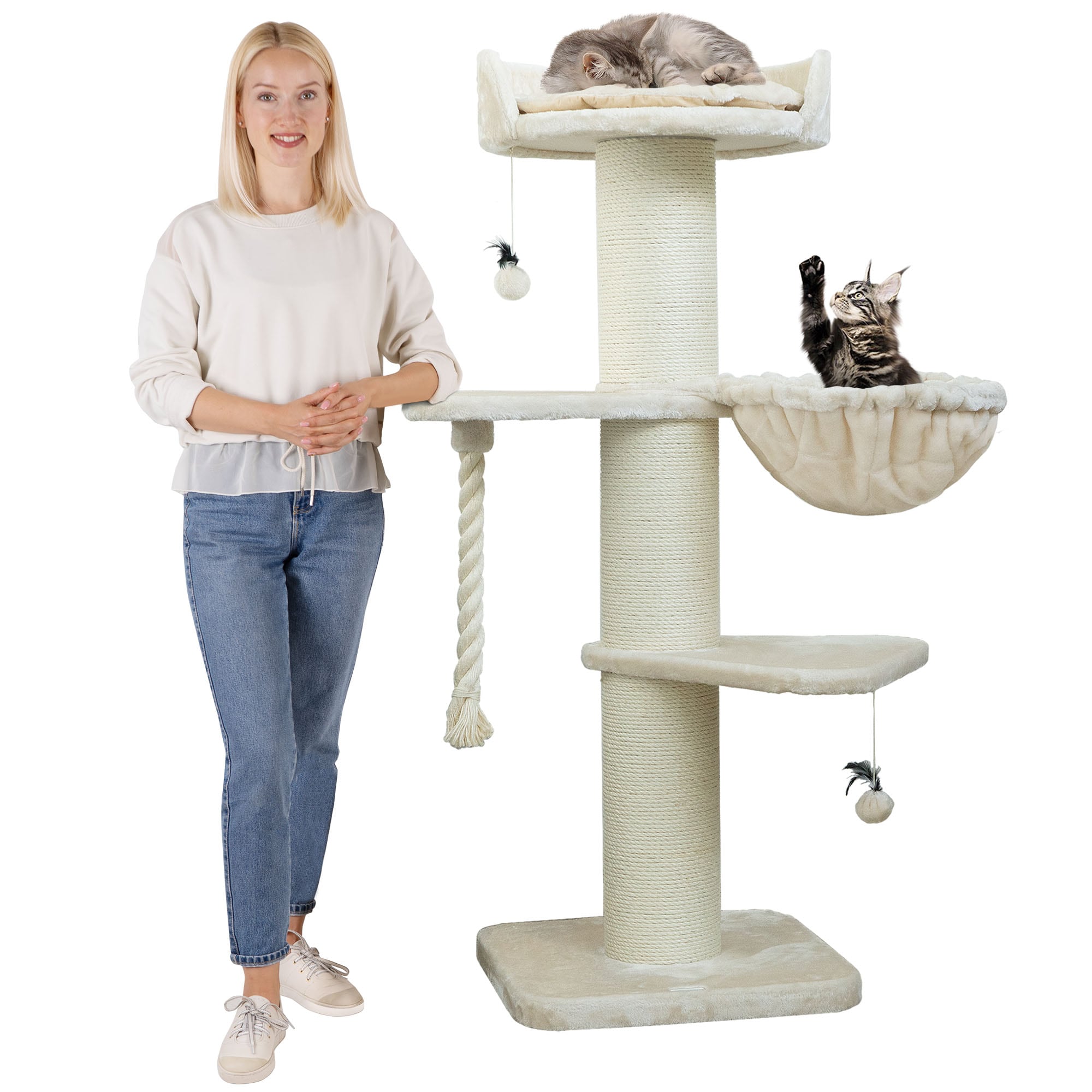 HAPPYPET Premium Kratzbaum Grosse Katzen Stabil 'Cooper' &ndash; 150 cm Gro&szlig;er Katzenbaum | Creme 