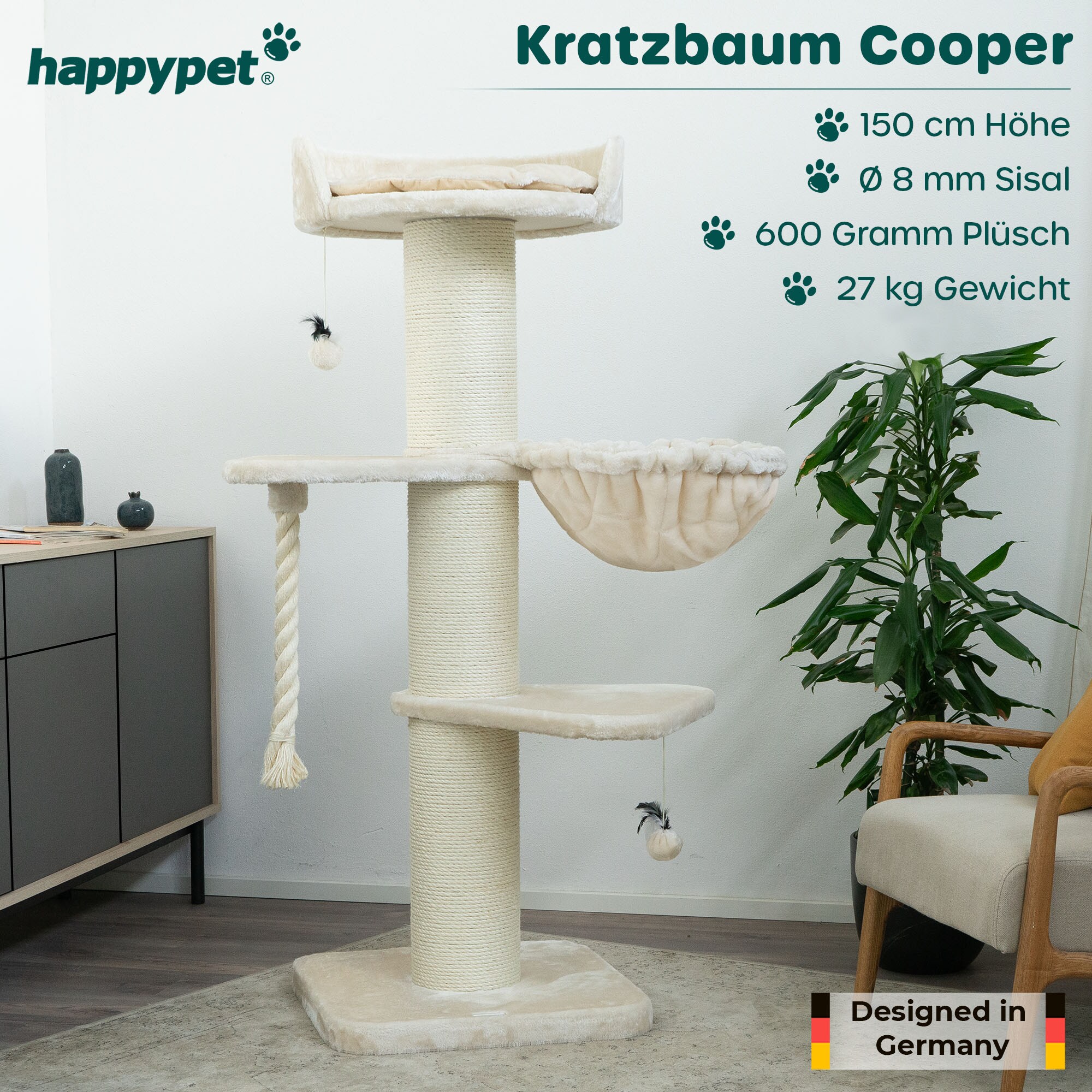 HAPPYPET Premium Kratzbaum Grosse Katzen Stabil 'Cooper'  150 cm Groer  Katzenbaum | Creme bei Marktkauf online bestellen