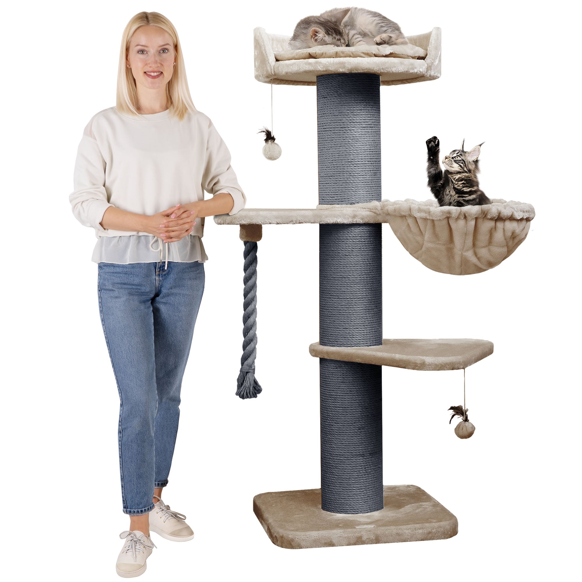 HAPPYPET Premium Kratzbaum Grosse Katzen Stabil 'Cooper' &ndash; 150 cm Gro&szlig;er Katzenbaum | Cappuccino 