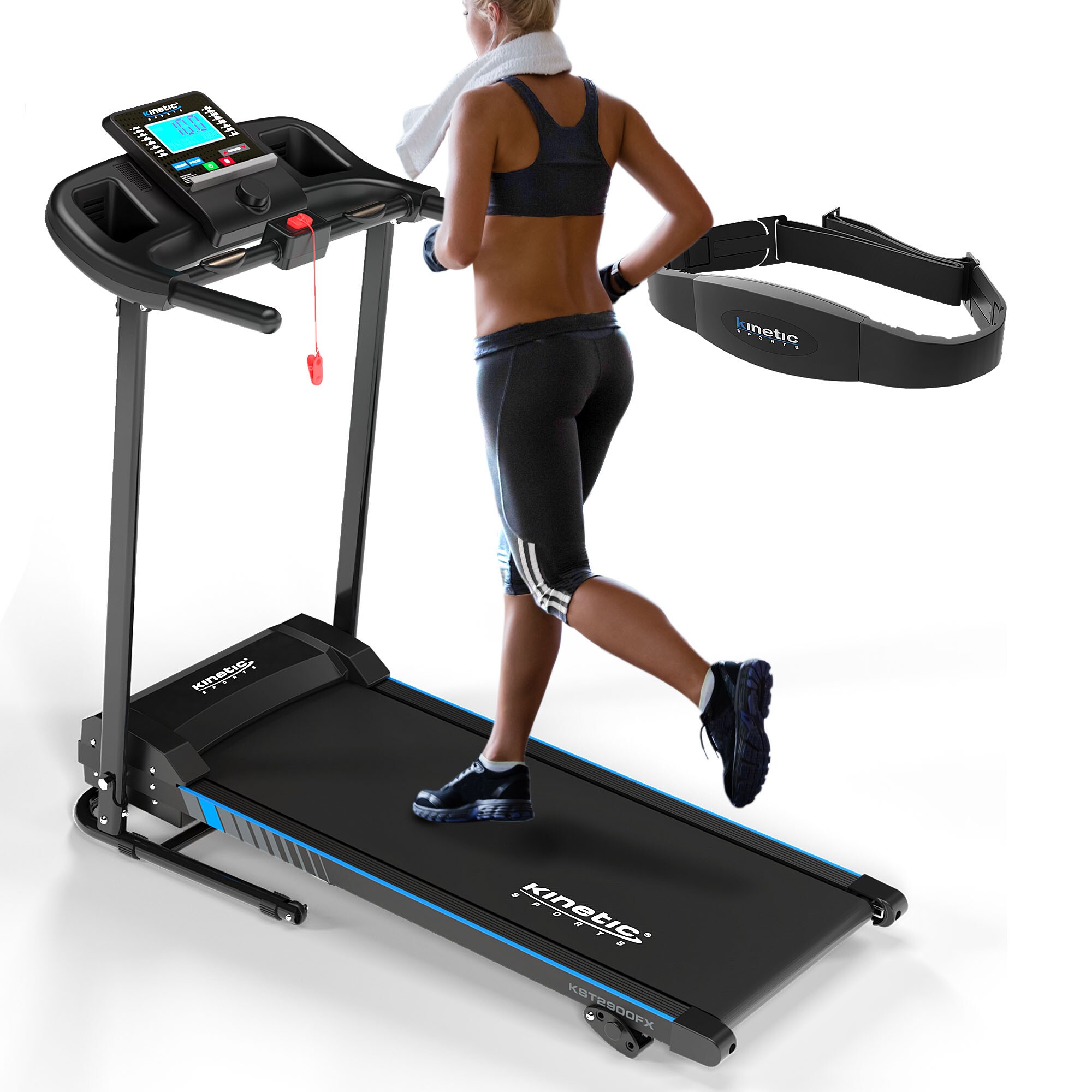 KINETIC SPORTS Laufband klappbar KST2900FX - 750 Watt leiser Elektromotor, 40 cm Breite Lauffl&auml;che, 16+1 Programme, Steigung, Geh- und Lauftraining, LCD Display, 10 km/h, bis 120 kg |   inkl. Pulsgurt 