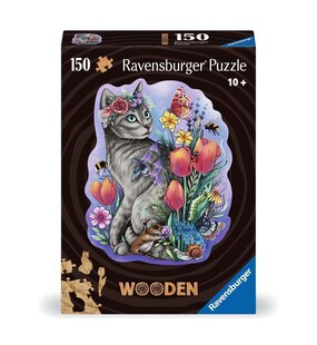 Ravensburger Spiel WOODEN Puzzle - Frühlingskatze - konturgeformtes Holzpuzzle mit 150 Teilen 