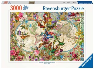 Ravensburger Spiel Erwachsenenpuzzle 3000 Teile - Weltkarte mit Schmetterlingen 