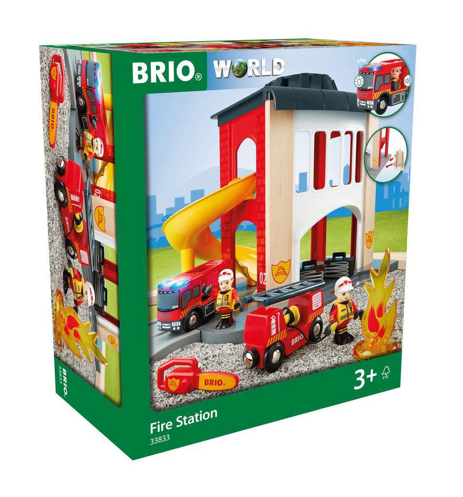 BRIO Spiel Gro&szlig;e Feuerwehr-Station mit Einsatzfahrzeug 