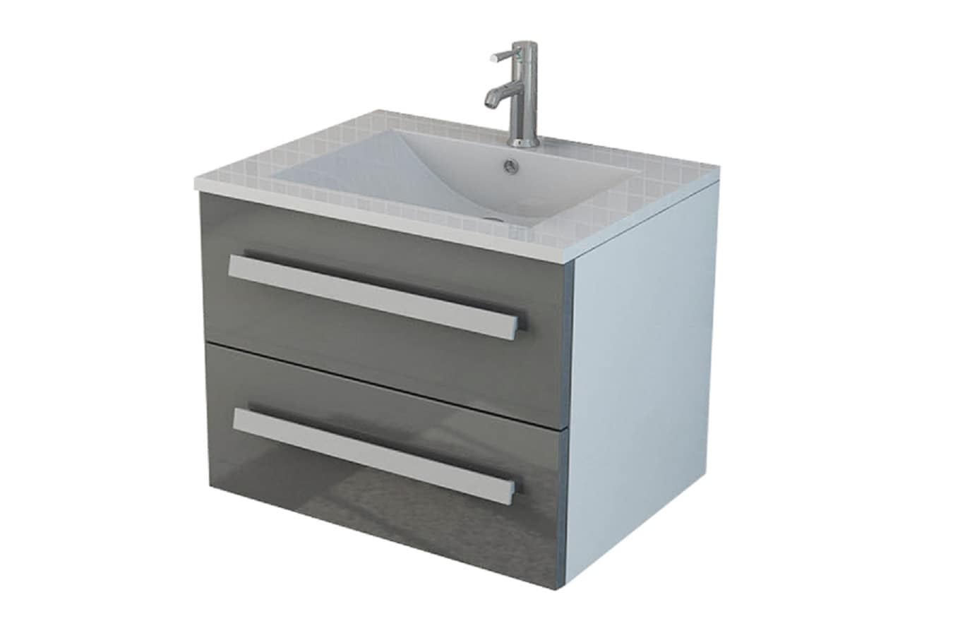 Badm&ouml;bel Waschtisch 60 cm breit Keramik hochglanz Badset AROSA II grau - Bild 1