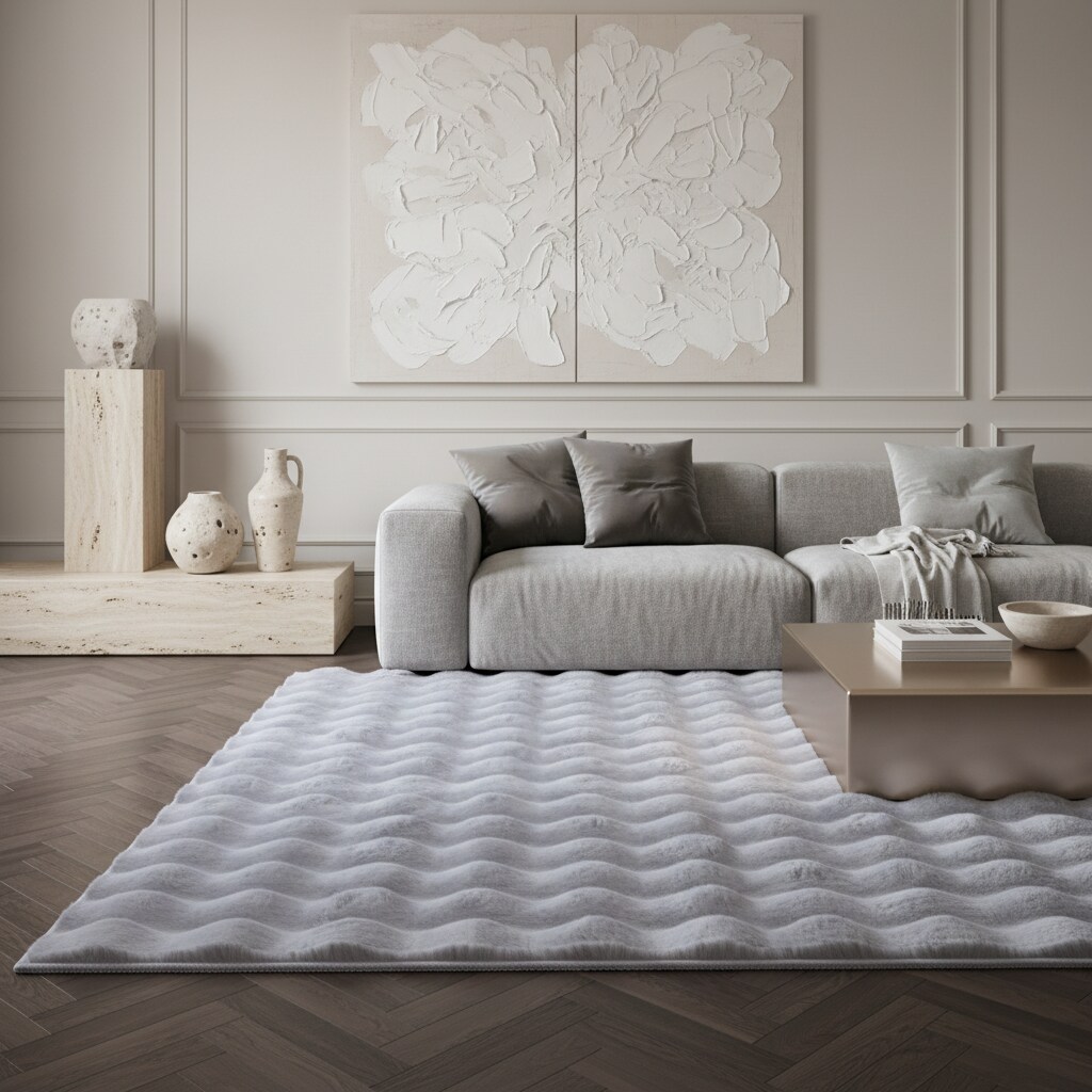 Teppich Hochflor Waschbar NAUDERS in Silber, einfarbig, 120 x 170 cm