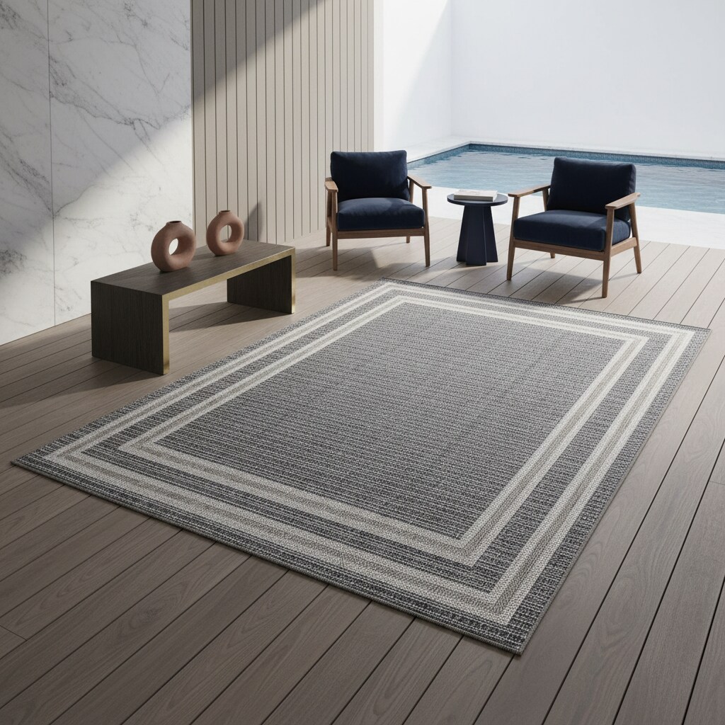 Teppich Outdoor LIRIA in Grau, mit Bordüre, 80 x 250 cm