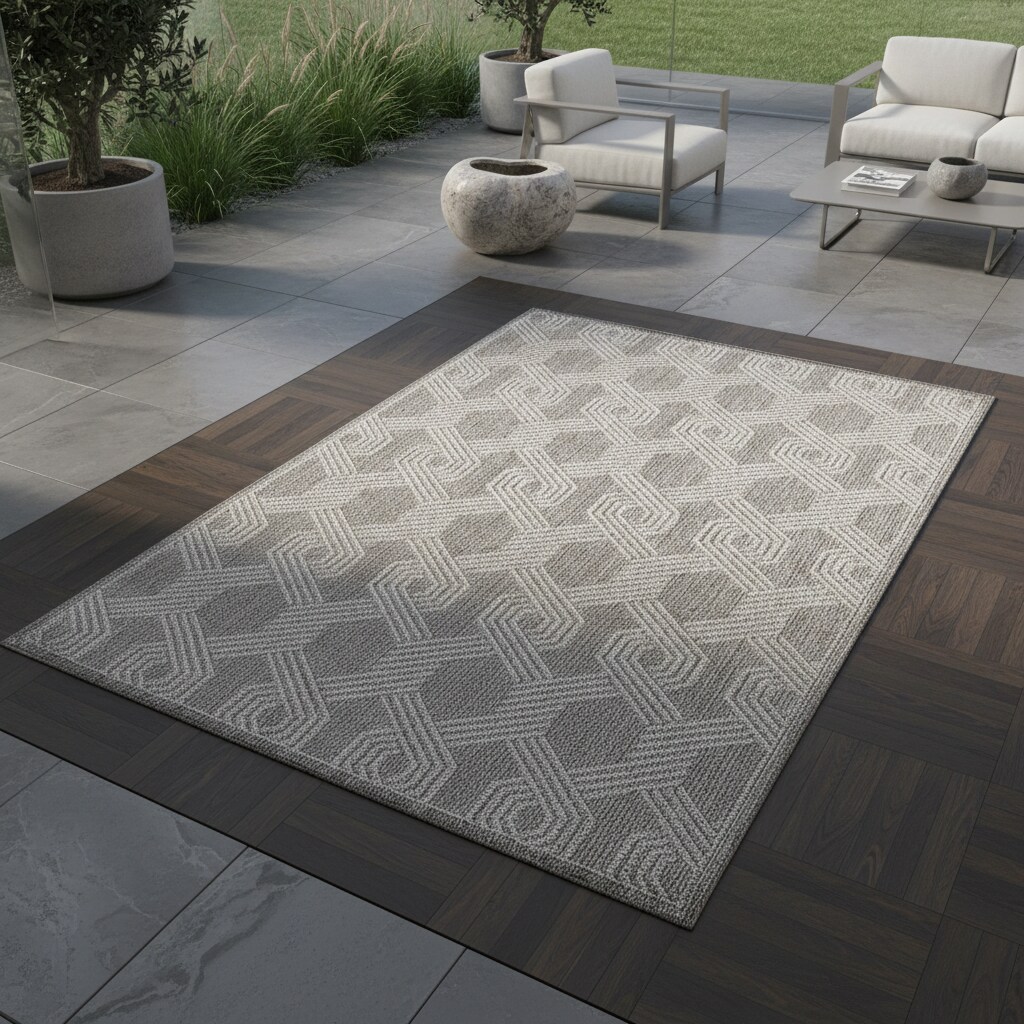 Teppich Outdoor LIRIA in Grau, geometrisch, 80 x 250 cm