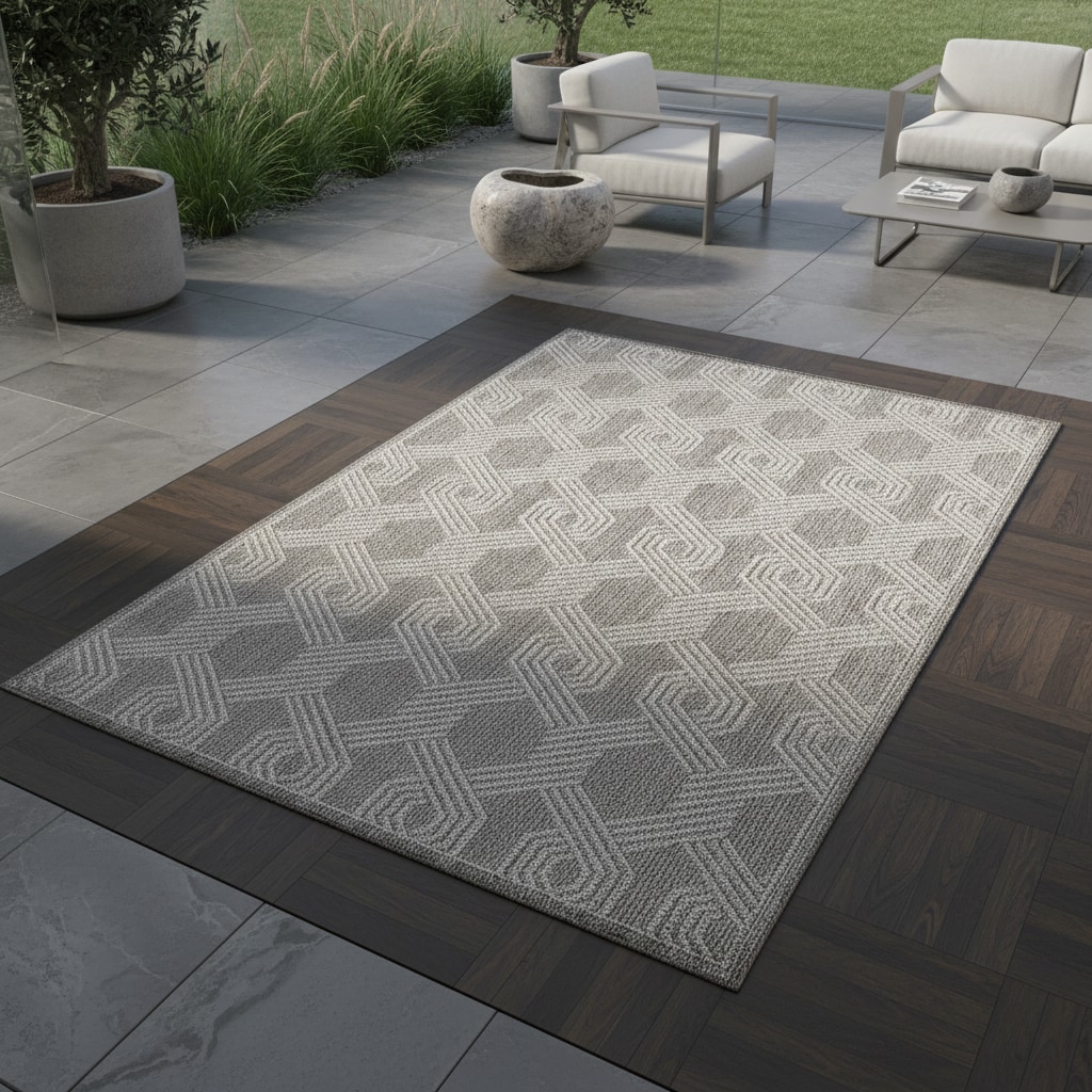 Teppich Outdoor LIRIA in Grau, geometrisch, 140 x 200 cm 