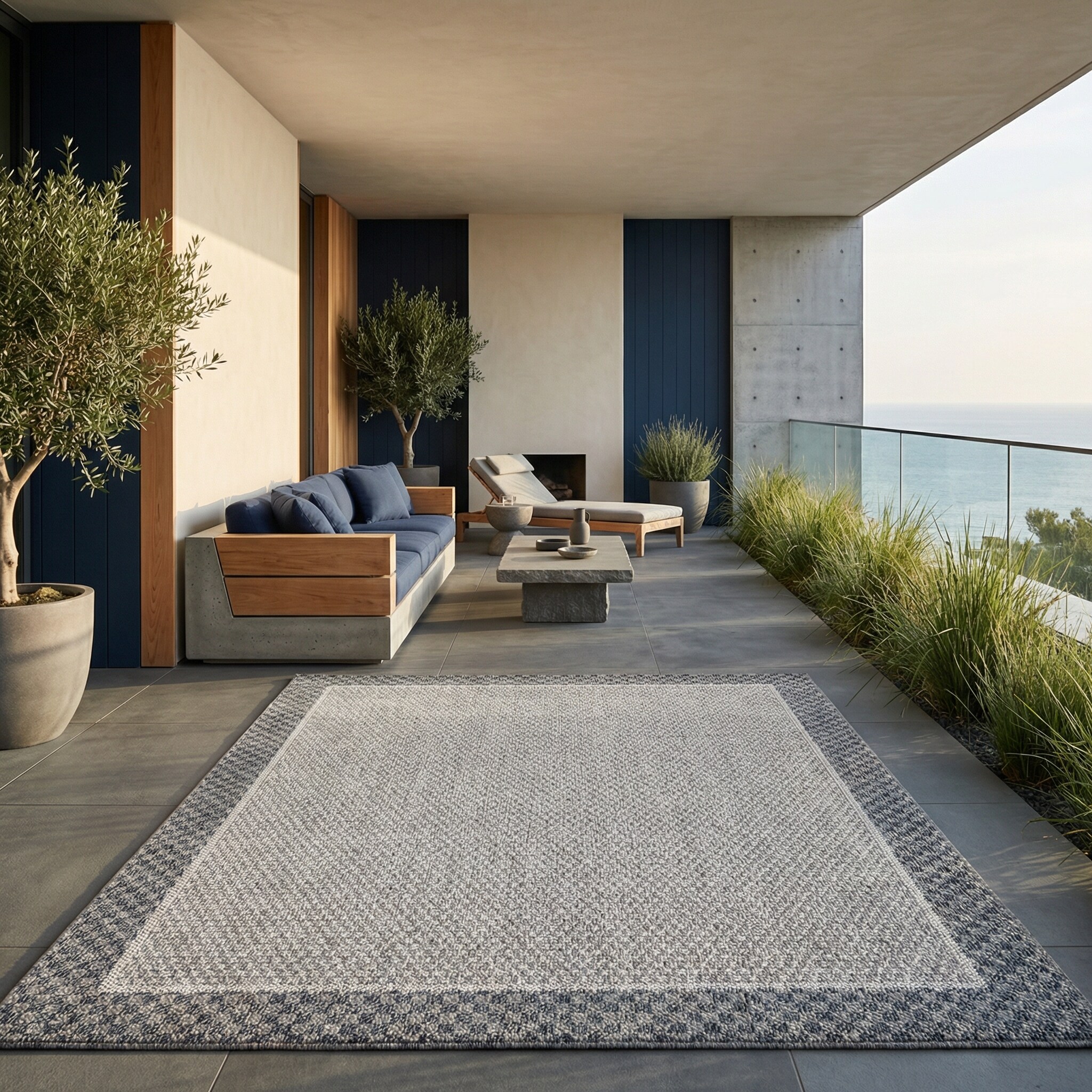 Teppich Outdoor LIRIA in Creme, mit Bord&uuml;re, aus Polypropylen, 80 x 250 cm 