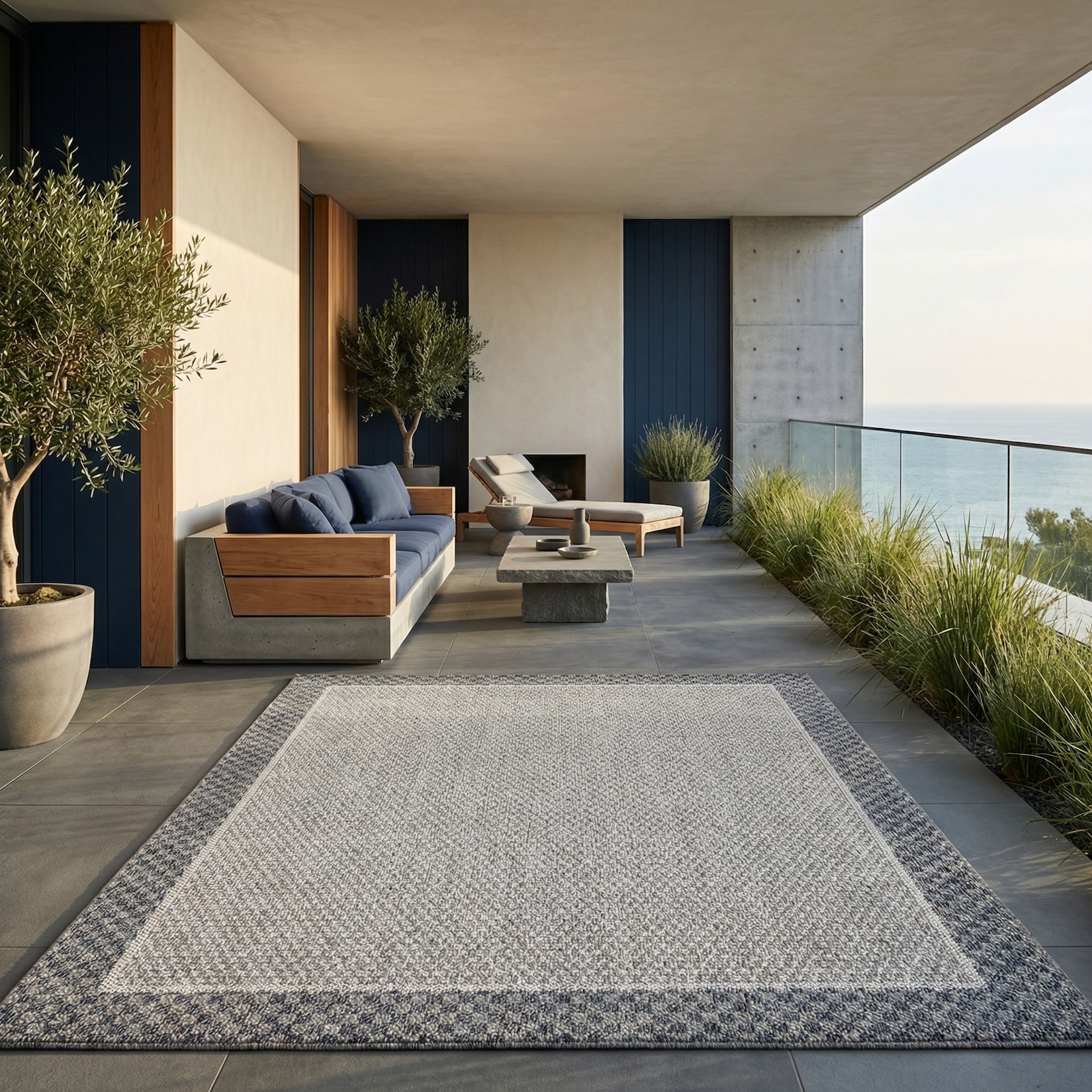 Teppich Outdoor LIRIA in Creme, mit Bordüre, aus Polypropylen, 80 x 250 cm