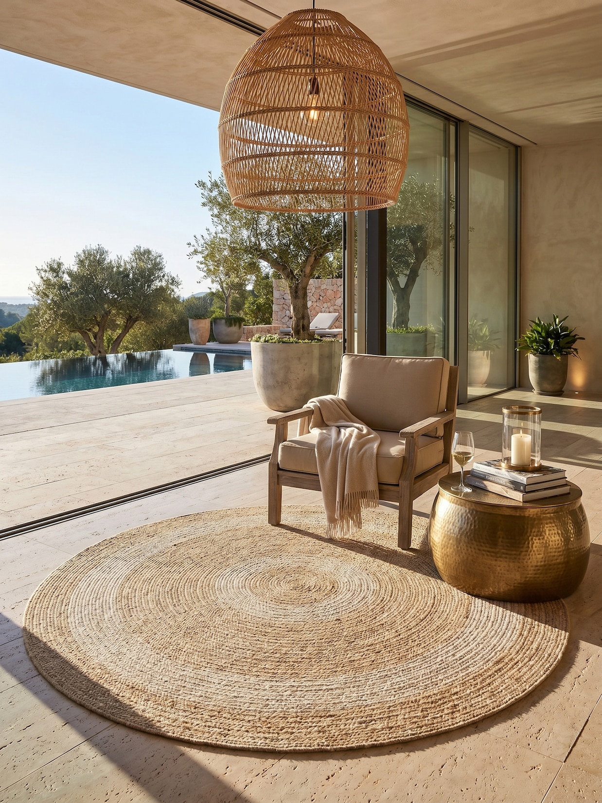 Teppich Outdoor KAUNS in Beige, im Vintage-Stil, Ø 200 cm