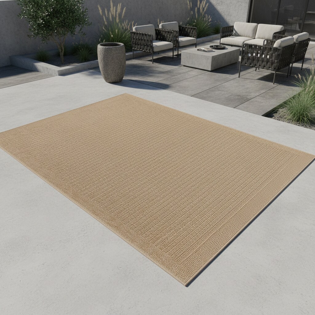 Teppich Outdoor KASBERG in Beige, im Vintage-Stil, aus Polypropylen, 120 x 170 cm