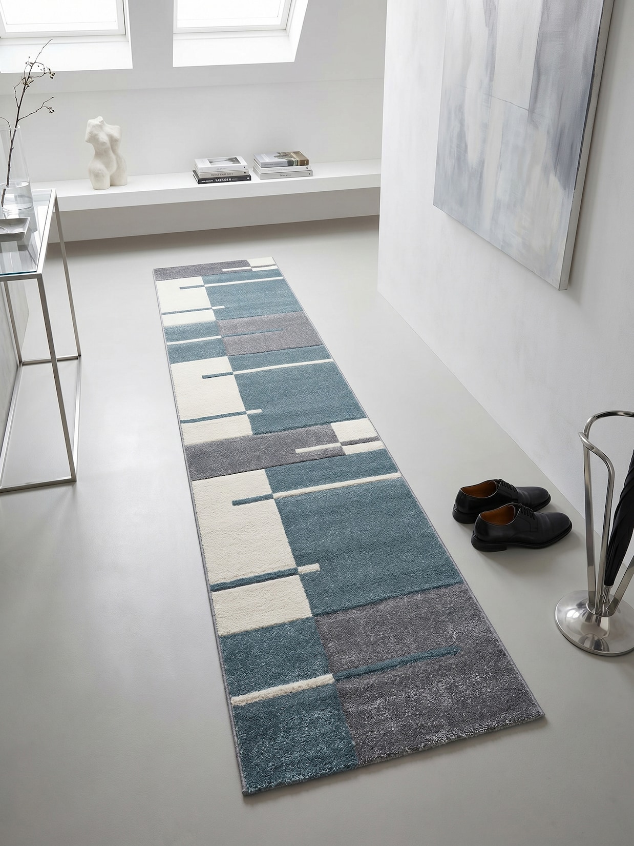 Teppich Kurzflor LATEMAR in Blau, kariert, 80 x 300 cm