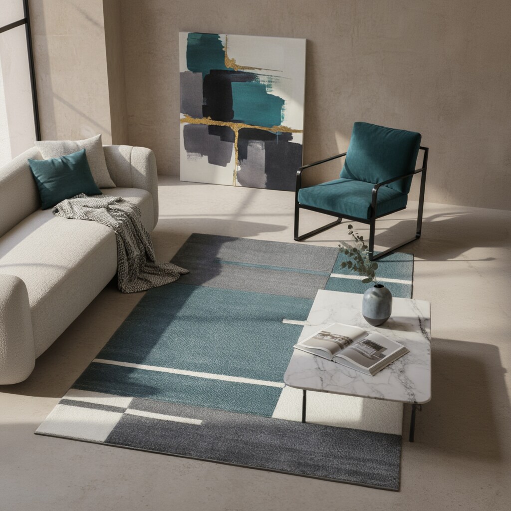 Teppich Kurzflor LATEMAR in Blau, kariert, 200 x 290 cm 